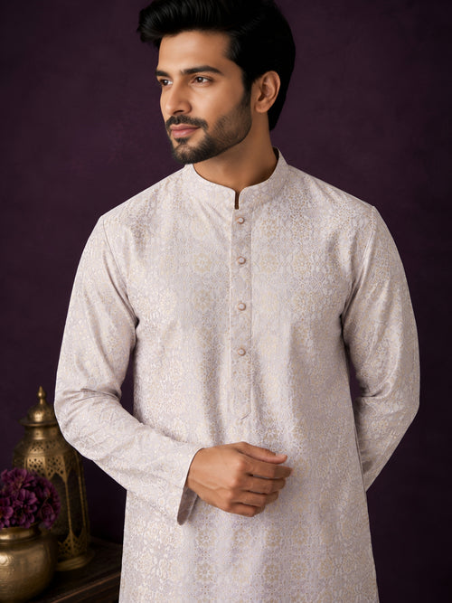 LAVENDER JACQUARD SILK MID-LENGTH KURTA