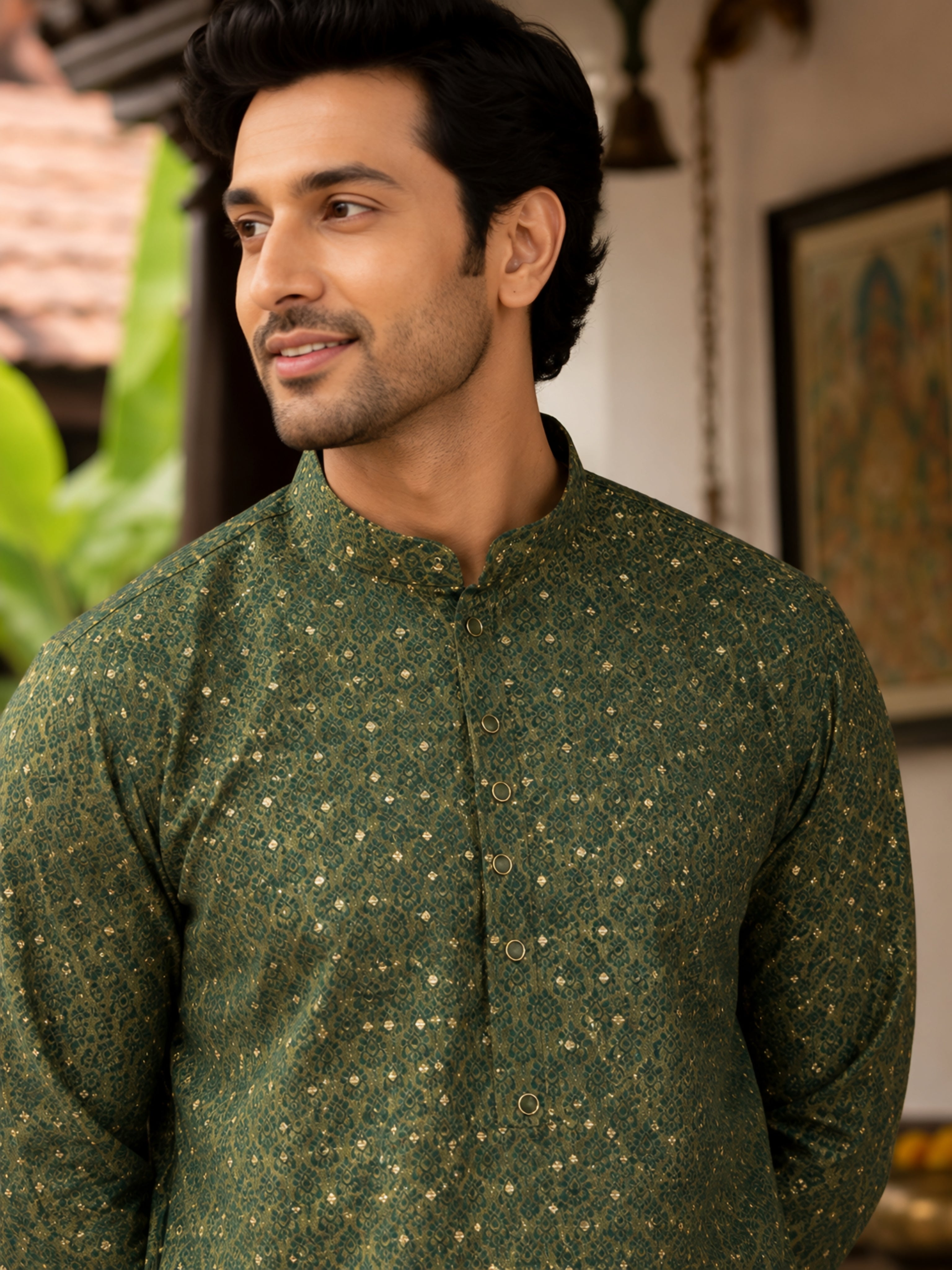 RAMA GREEN KANJEEVARAM SILK KNEE-LENGTH KURTA