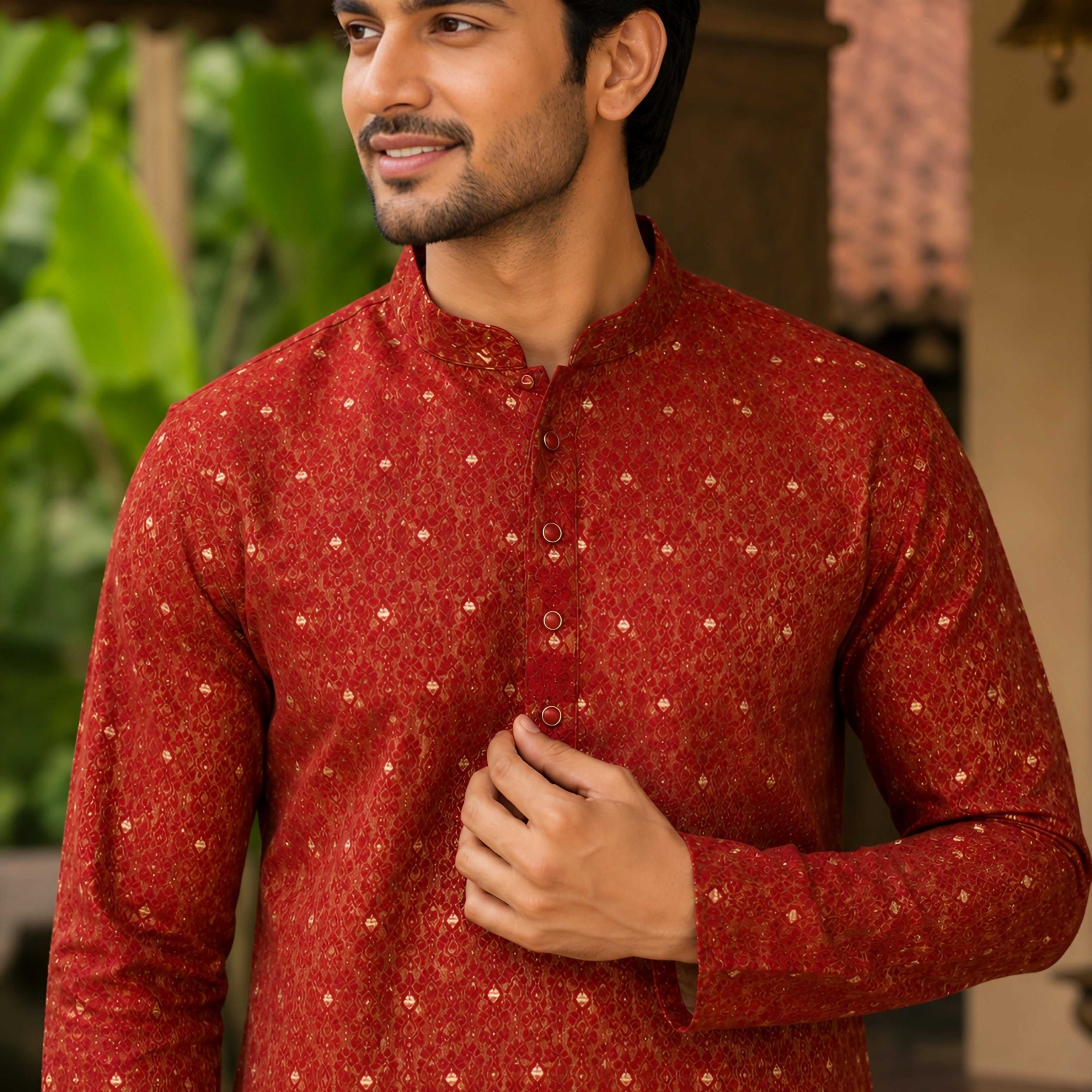MAROON KANJEEVARAM SILK KNEE-LENGTH KURTA