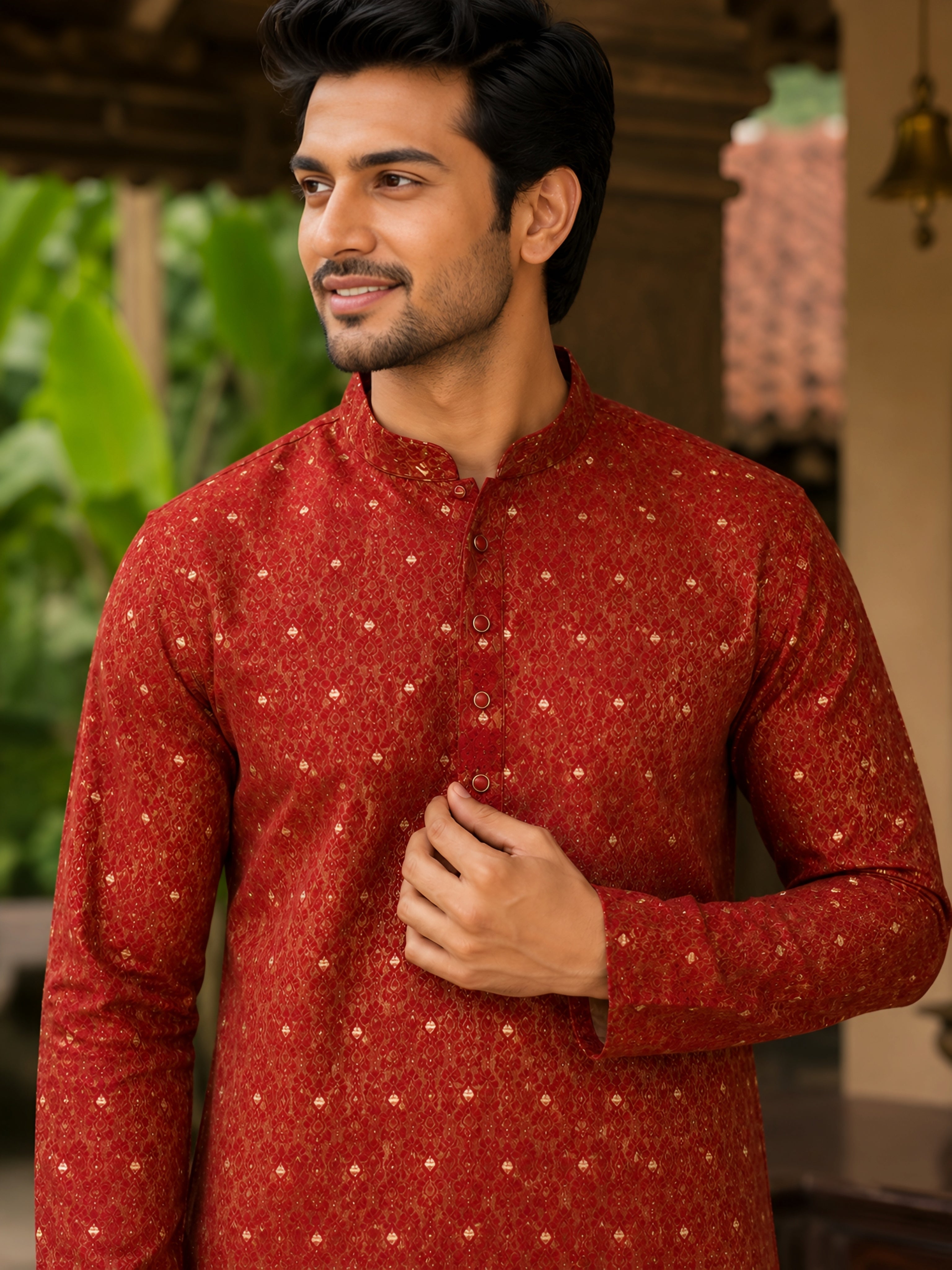 MAROON KANJEEVARAM SILK KNEE-LENGTH KURTA