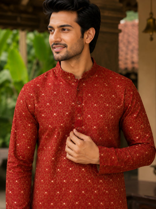 MAROON KANJEEVARAM SILK KNEE-LENGTH KURTA