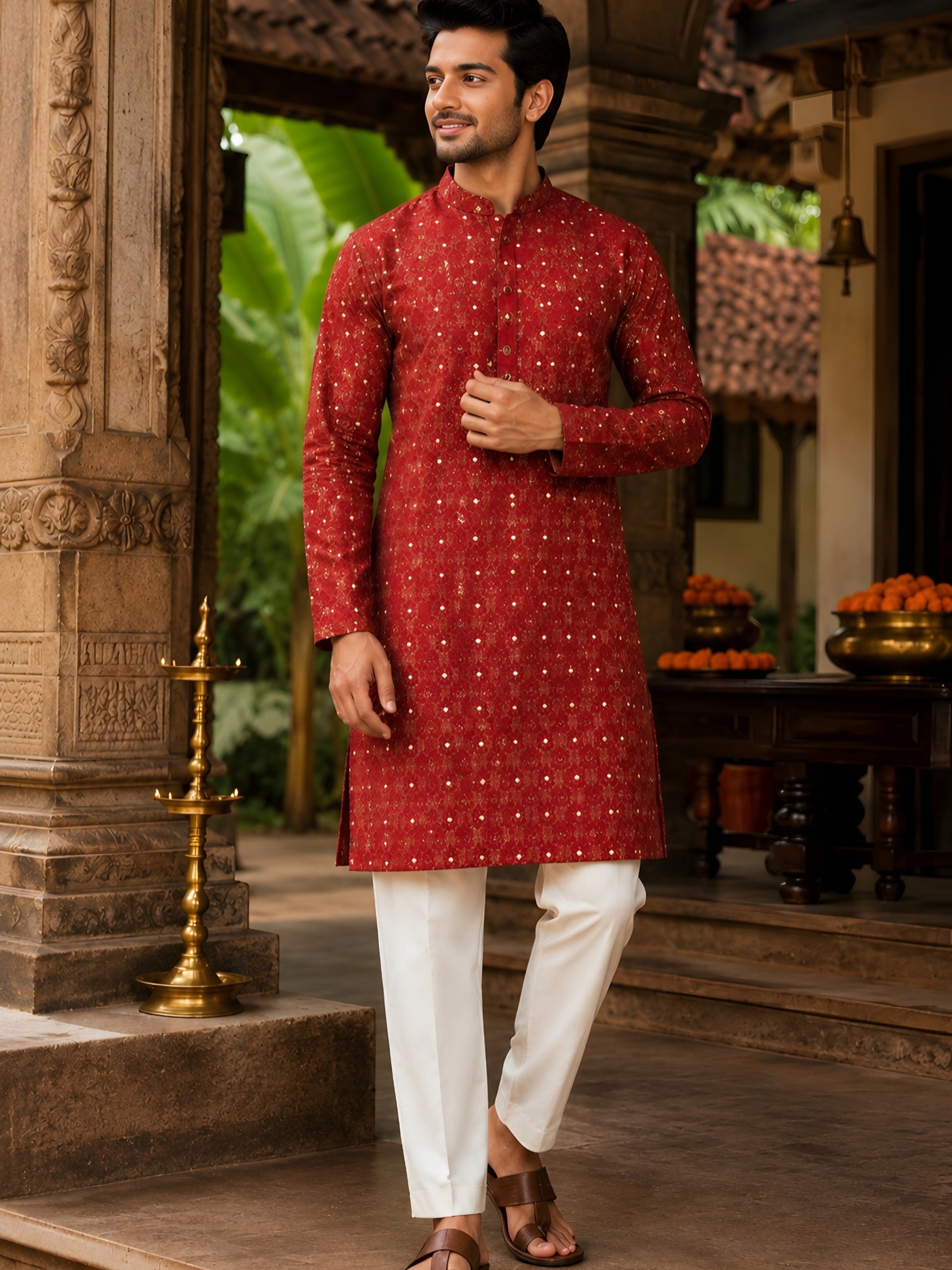 MAROON KANJEEVARAM SILK KNEE-LENGTH KURTA