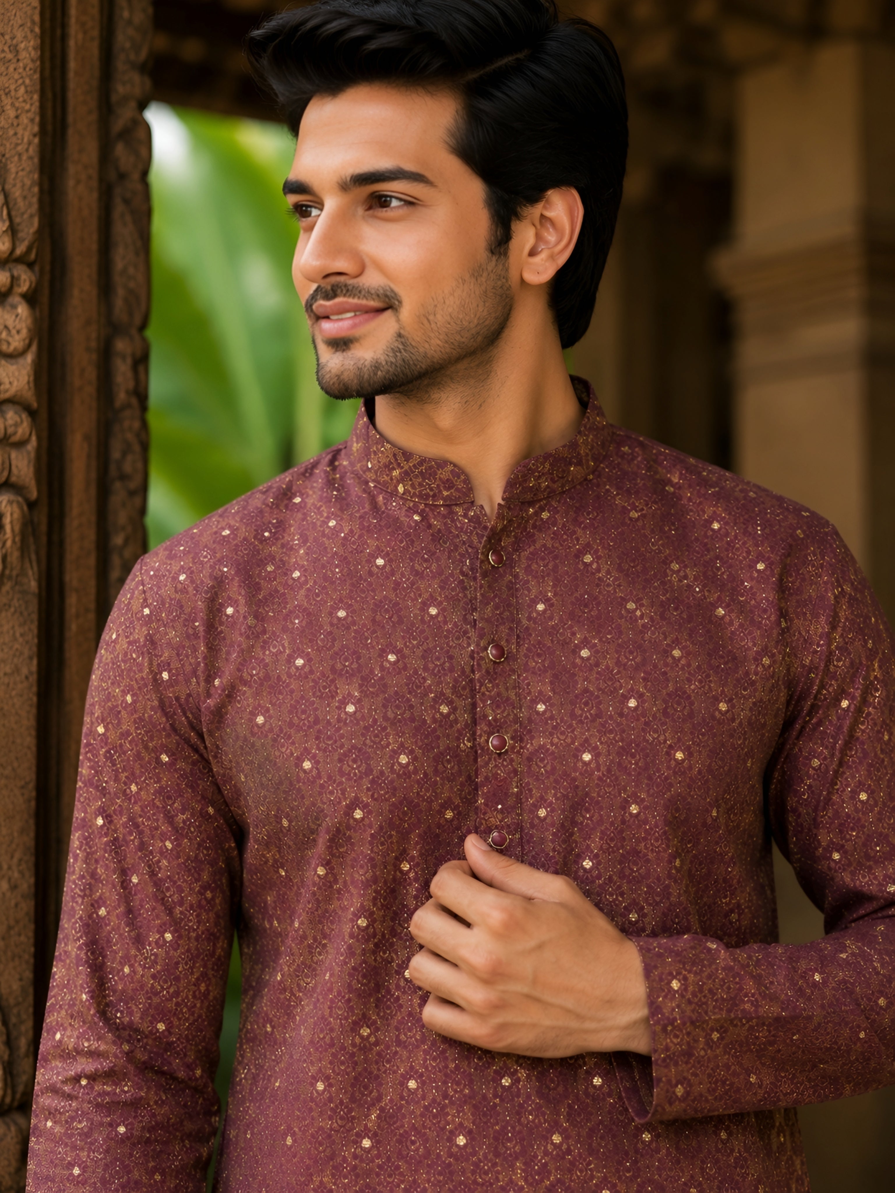 VIOLET KANJEEVARAM SILK KNEE-LENGTH KURTA
