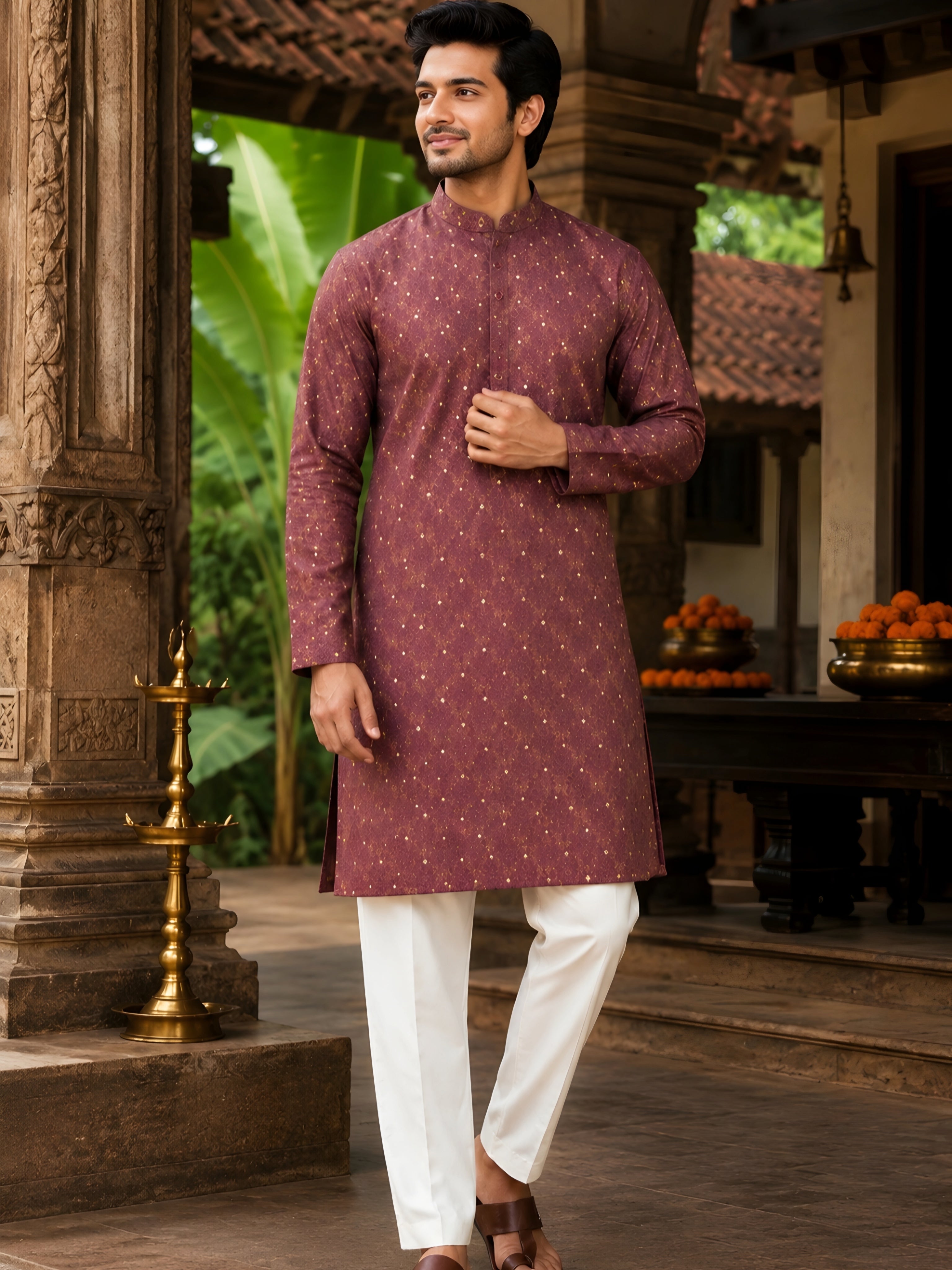 VIOLET KANJEEVARAM SILK KNEE-LENGTH KURTA