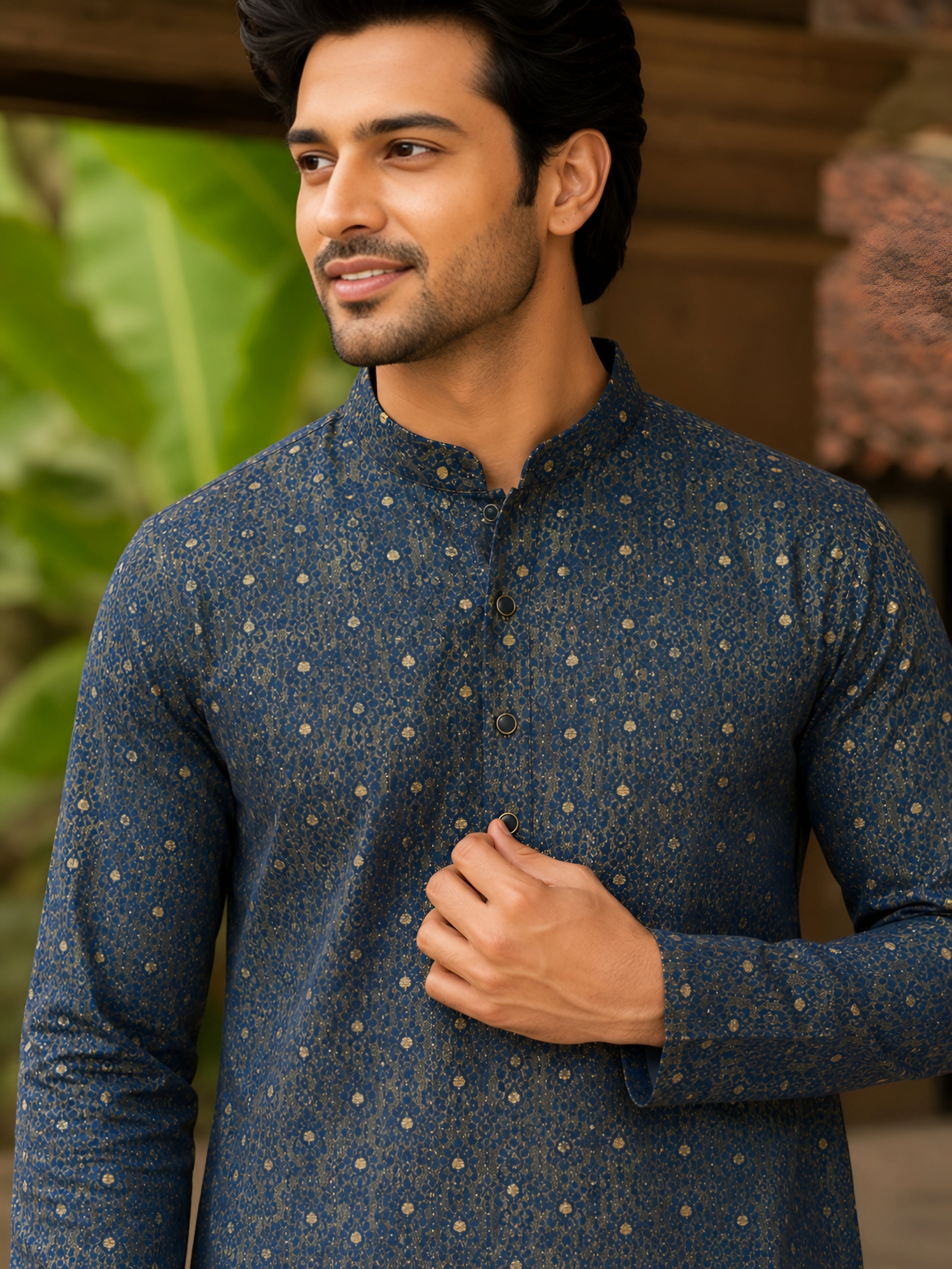 RAMA BLUE KANJEEVARAM SILK KNEE-LENGTH KURTA