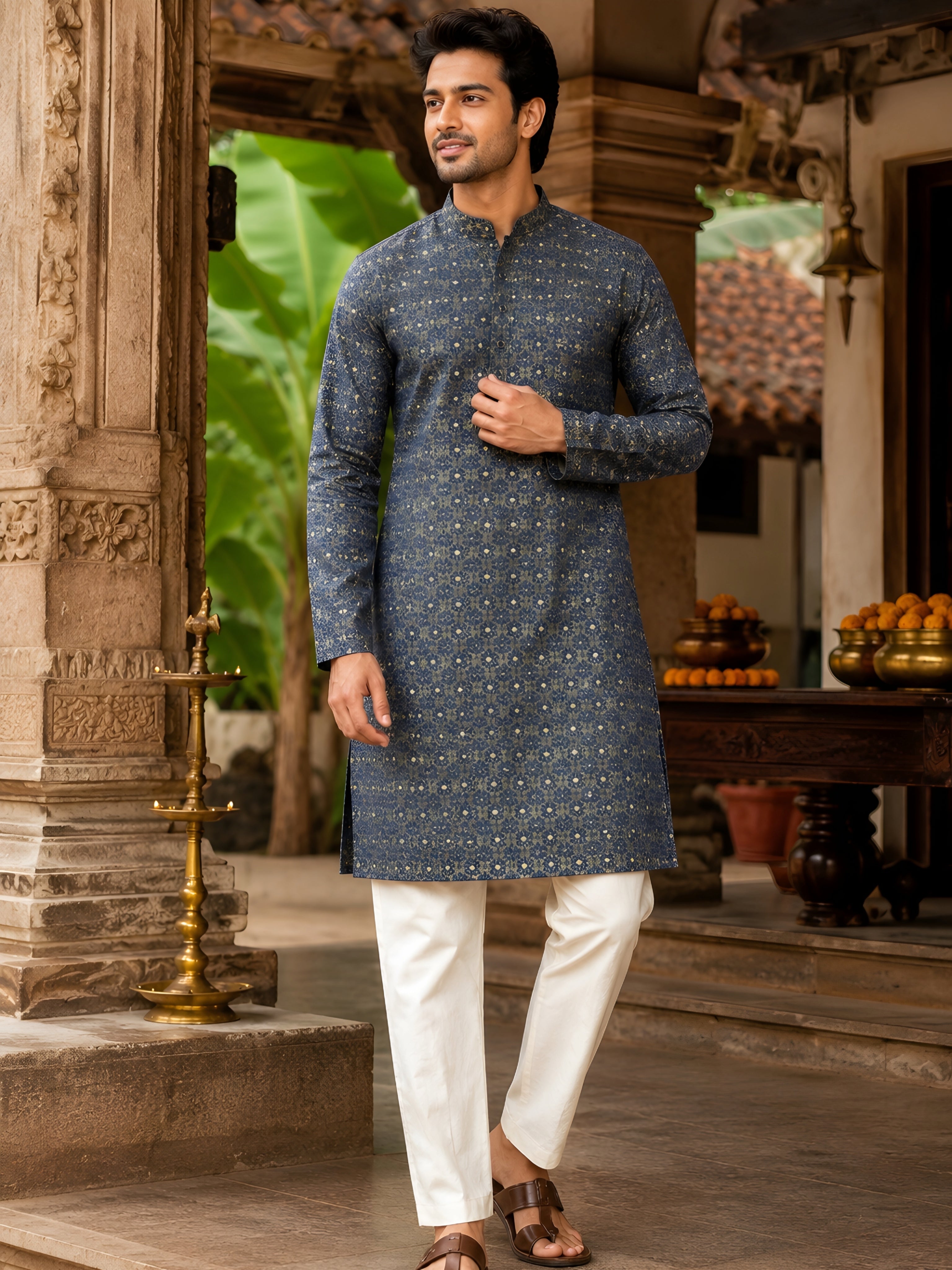 RAMA BLUE KANJEEVARAM SILK KNEE-LENGTH KURTA