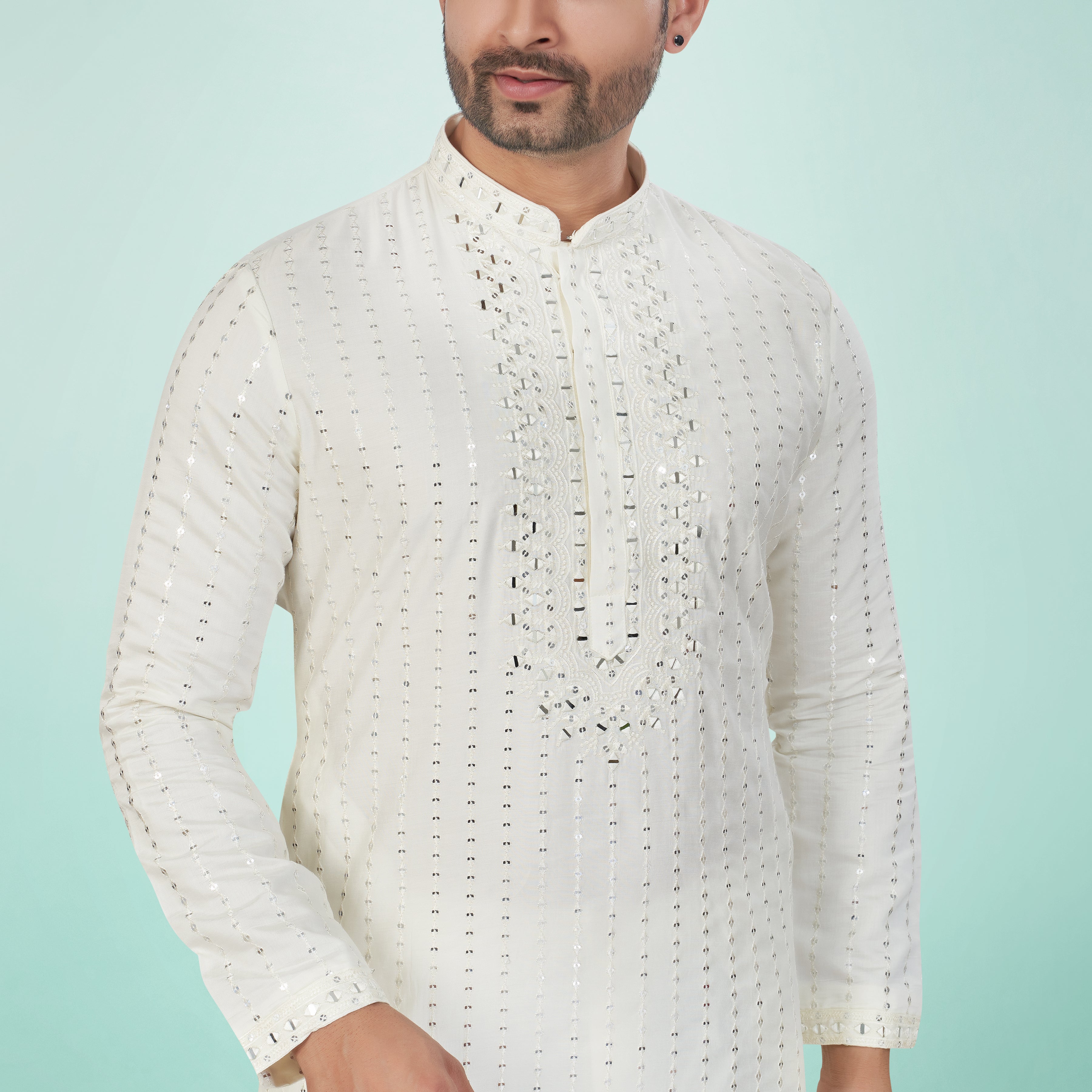 Ivory Glaze Mirror Work Kurta Set