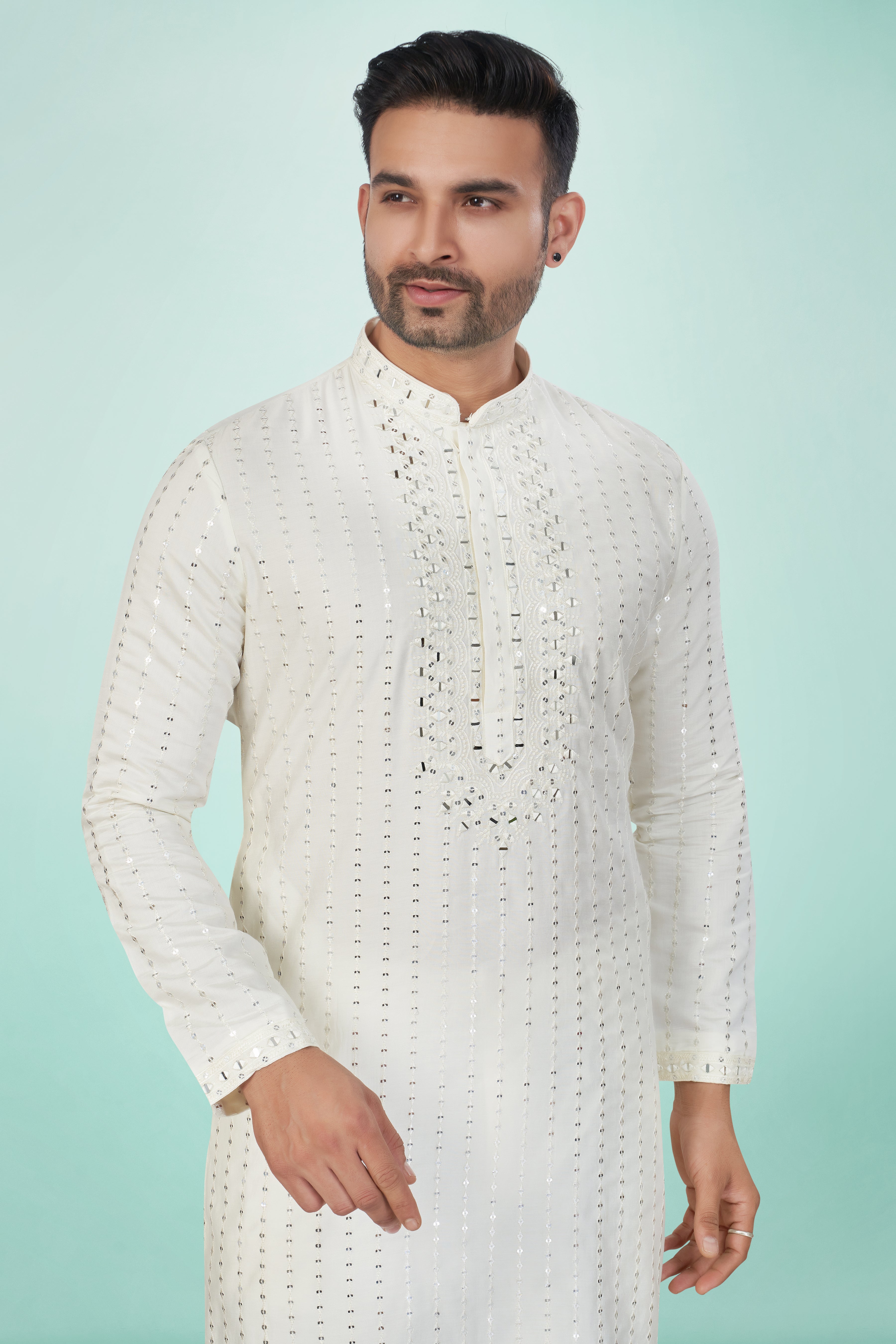 Ivory Glaze Mirror Work Kurta Set