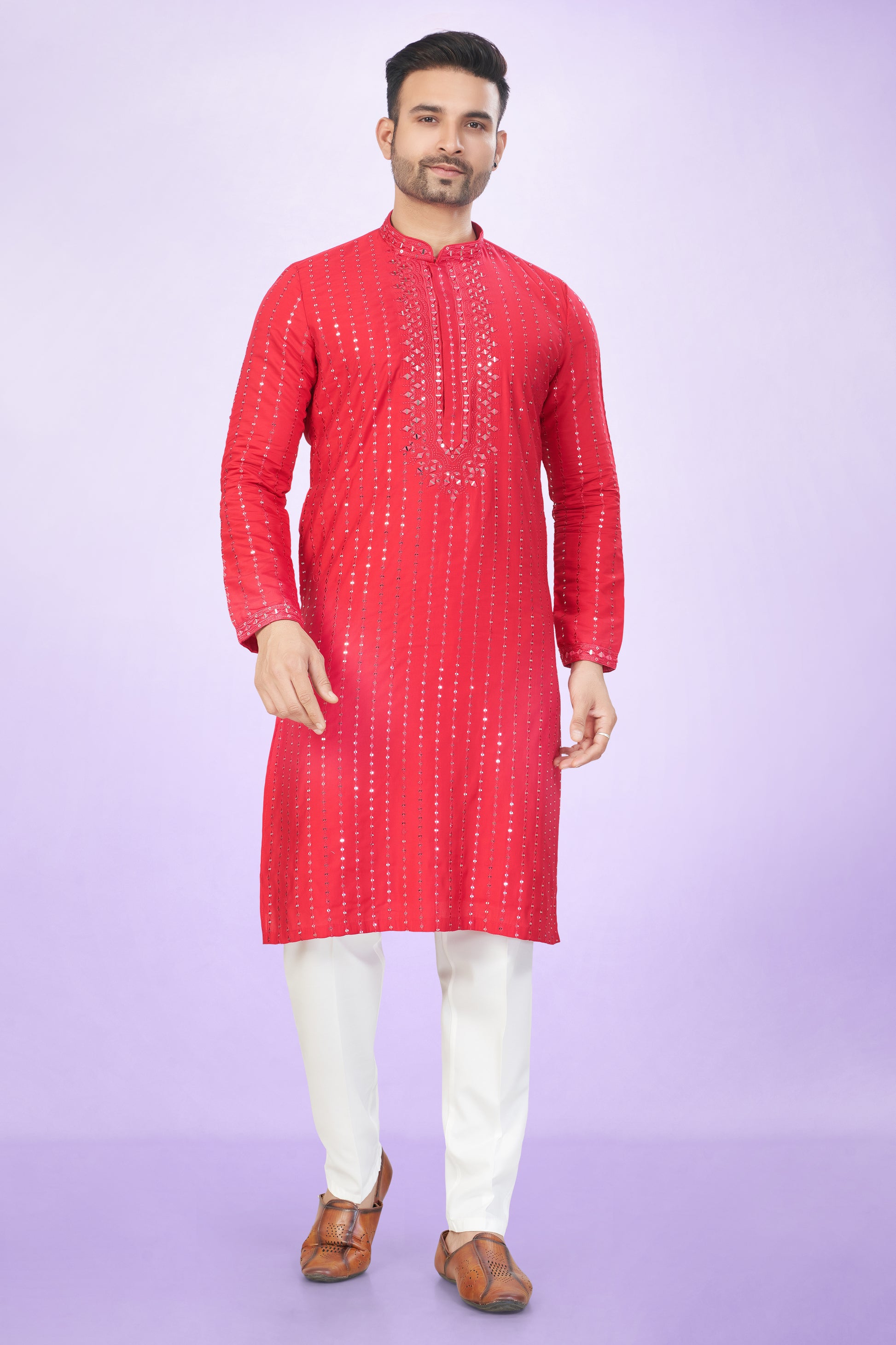 Dazzling Red Mirror Work Kurta Set