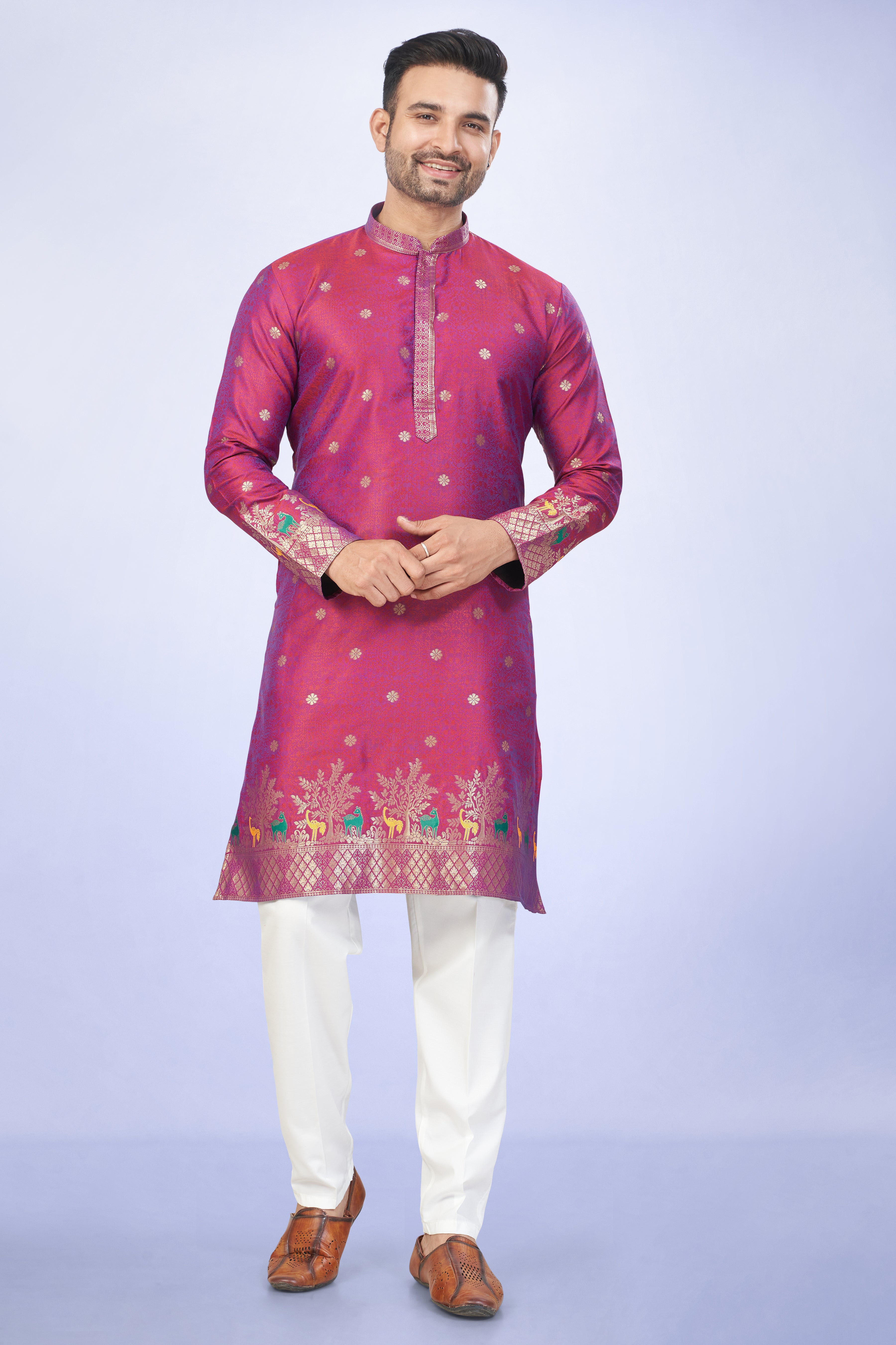 The Royal Magneta Zari-Woven Kurta Set