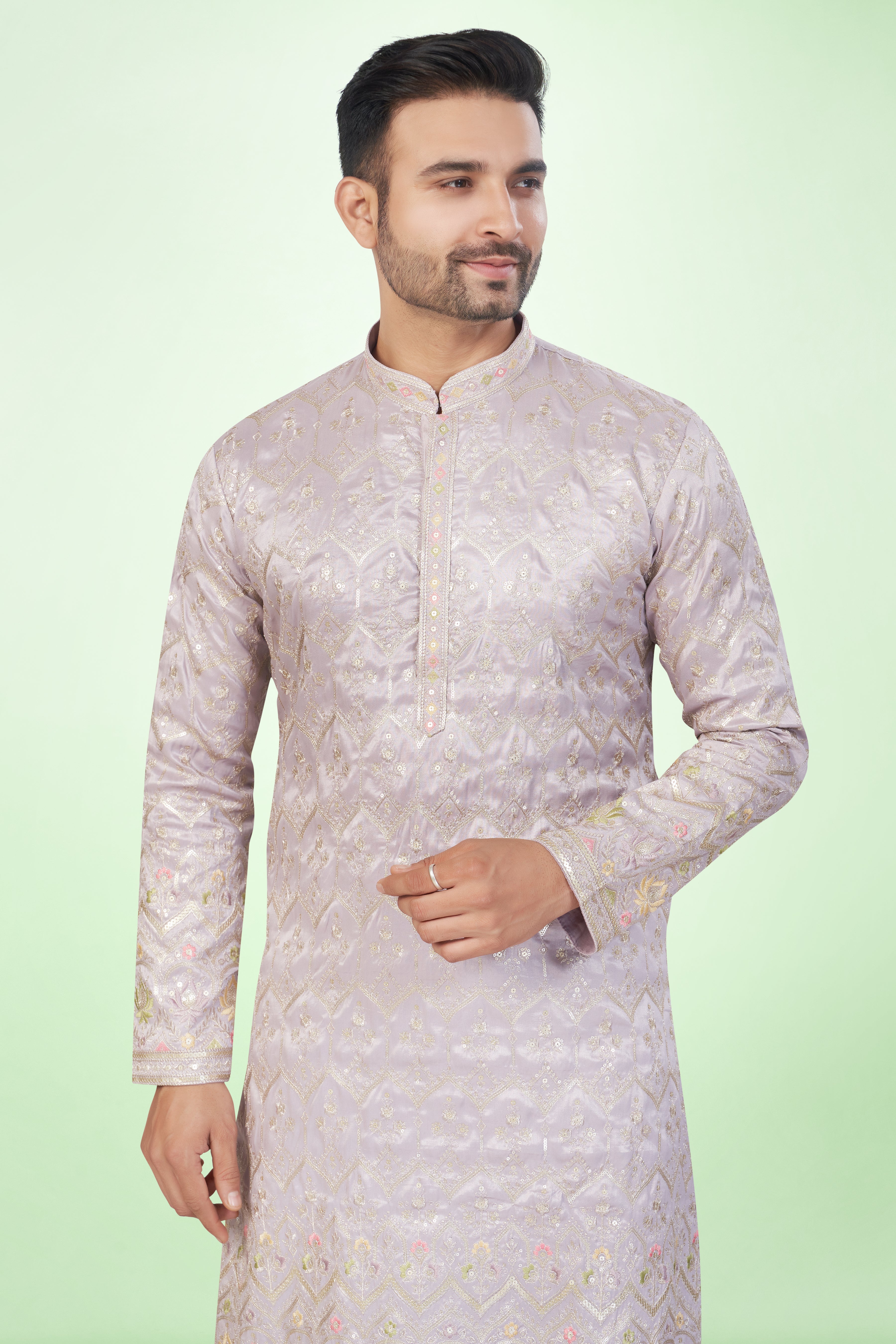 Sparkling Light Lavender Embroidered Kurta Set