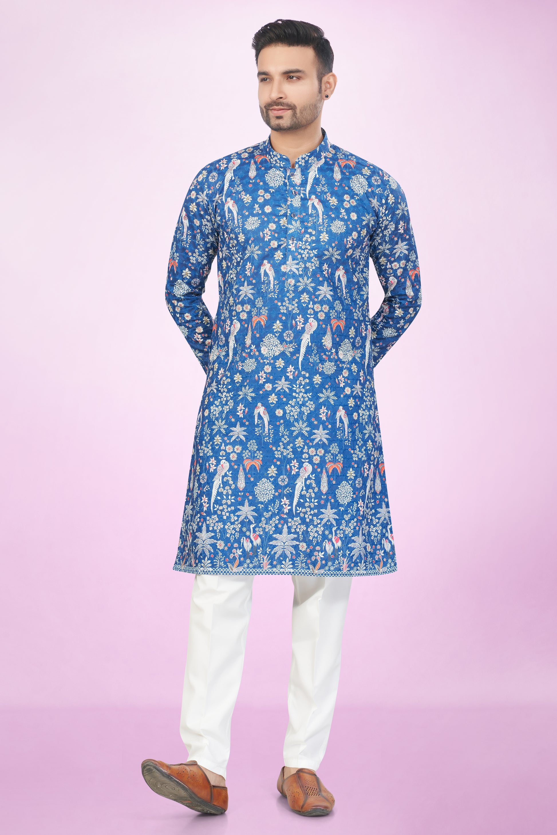 Rizzling Rama Blue Printed Kurta