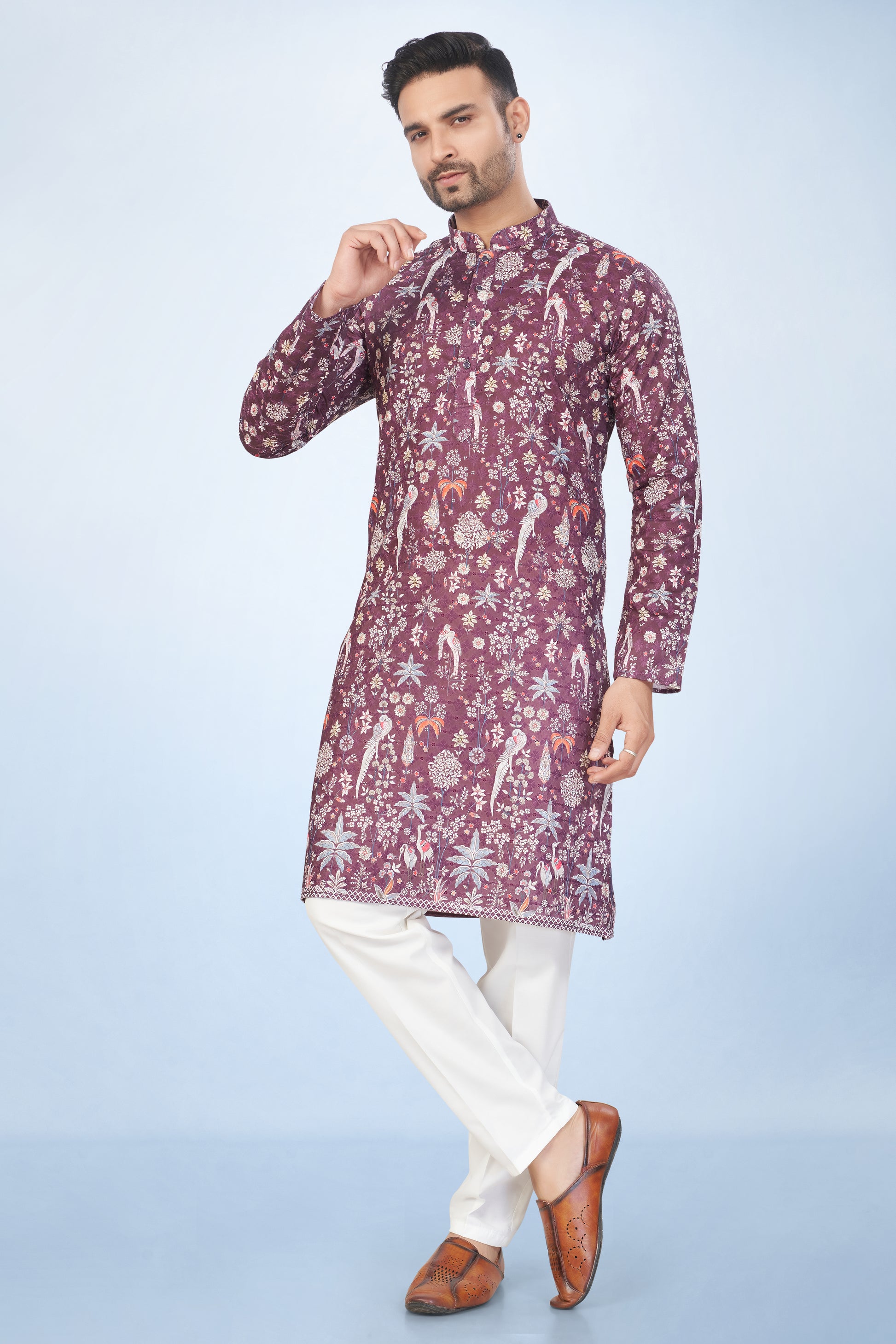 Dazzling Wine Printed Kurta
