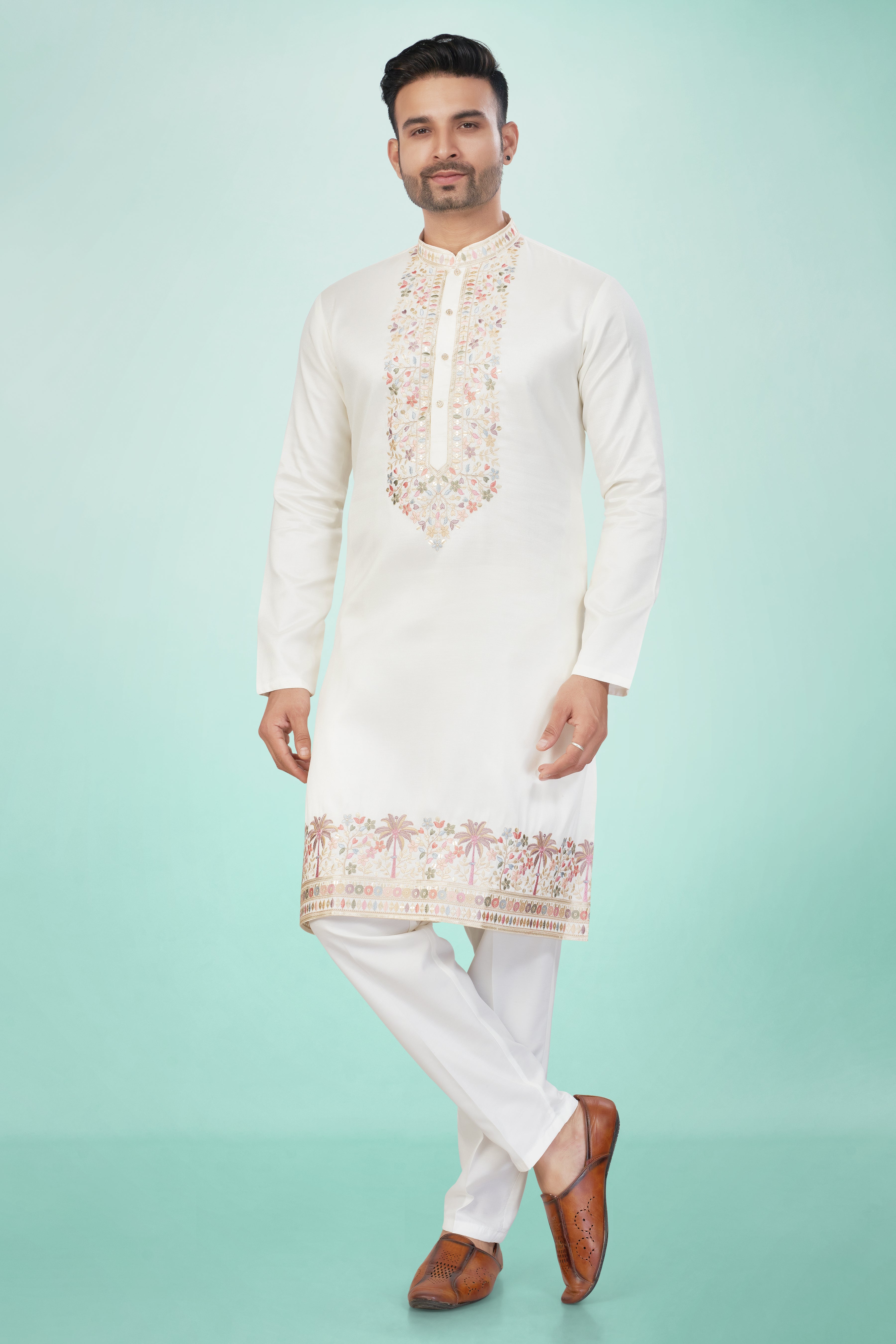 Shining Ivory Embroidered Kurta Set