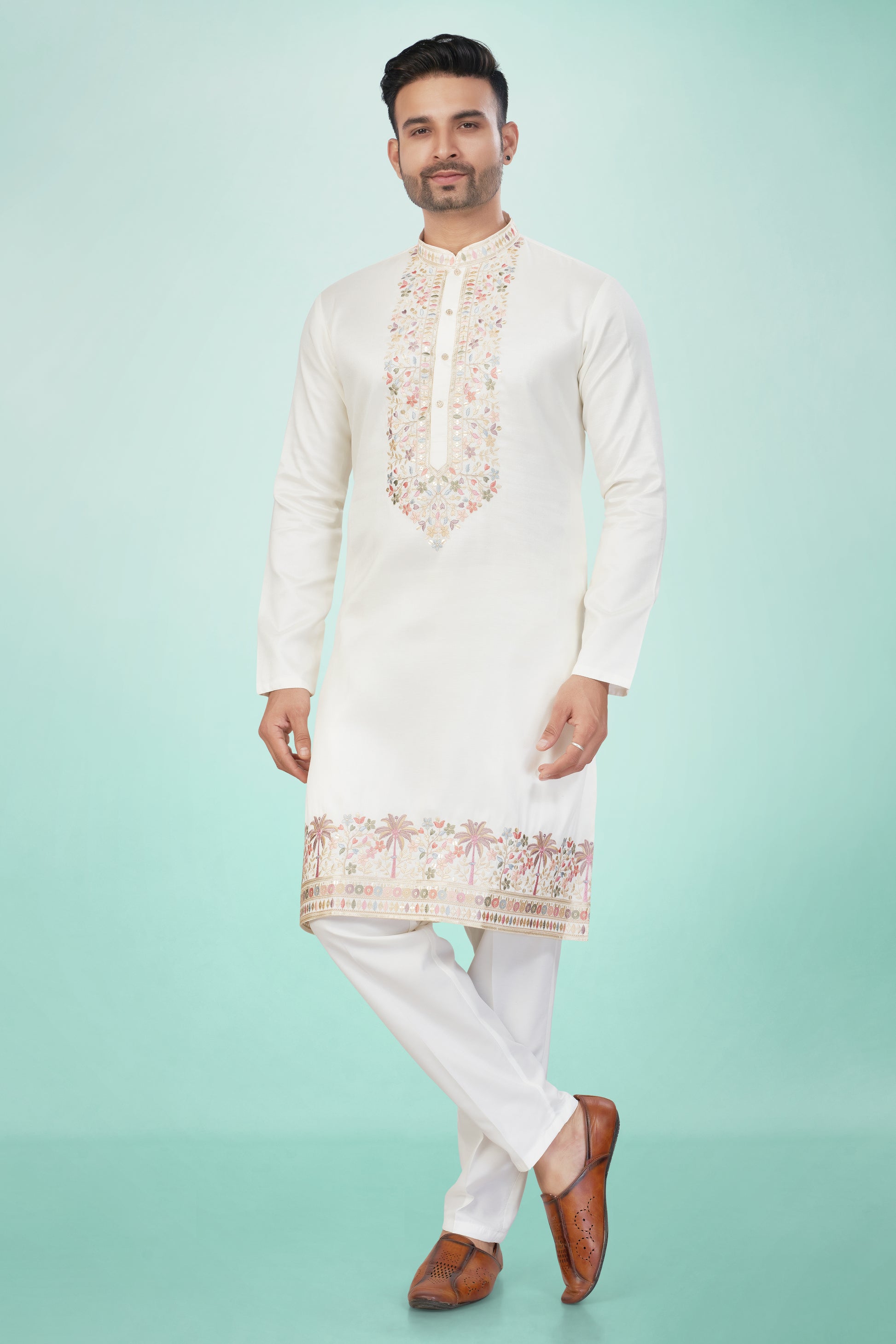 Shining Ivory Embroidered Kurta Set