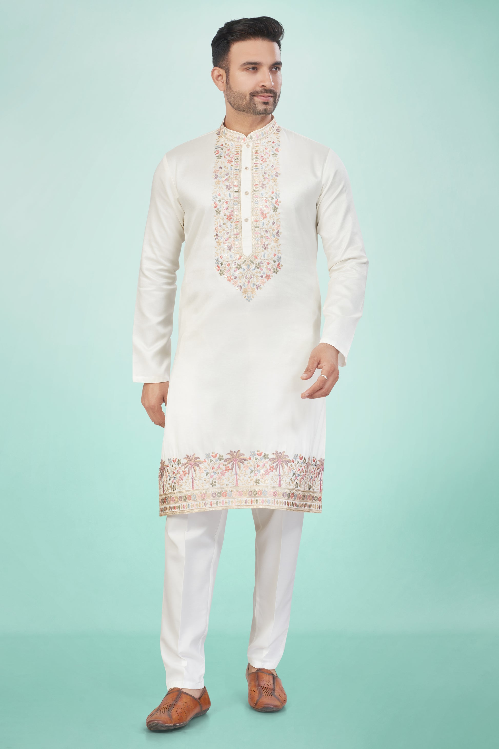 Shining Ivory Embroidered Kurta Set