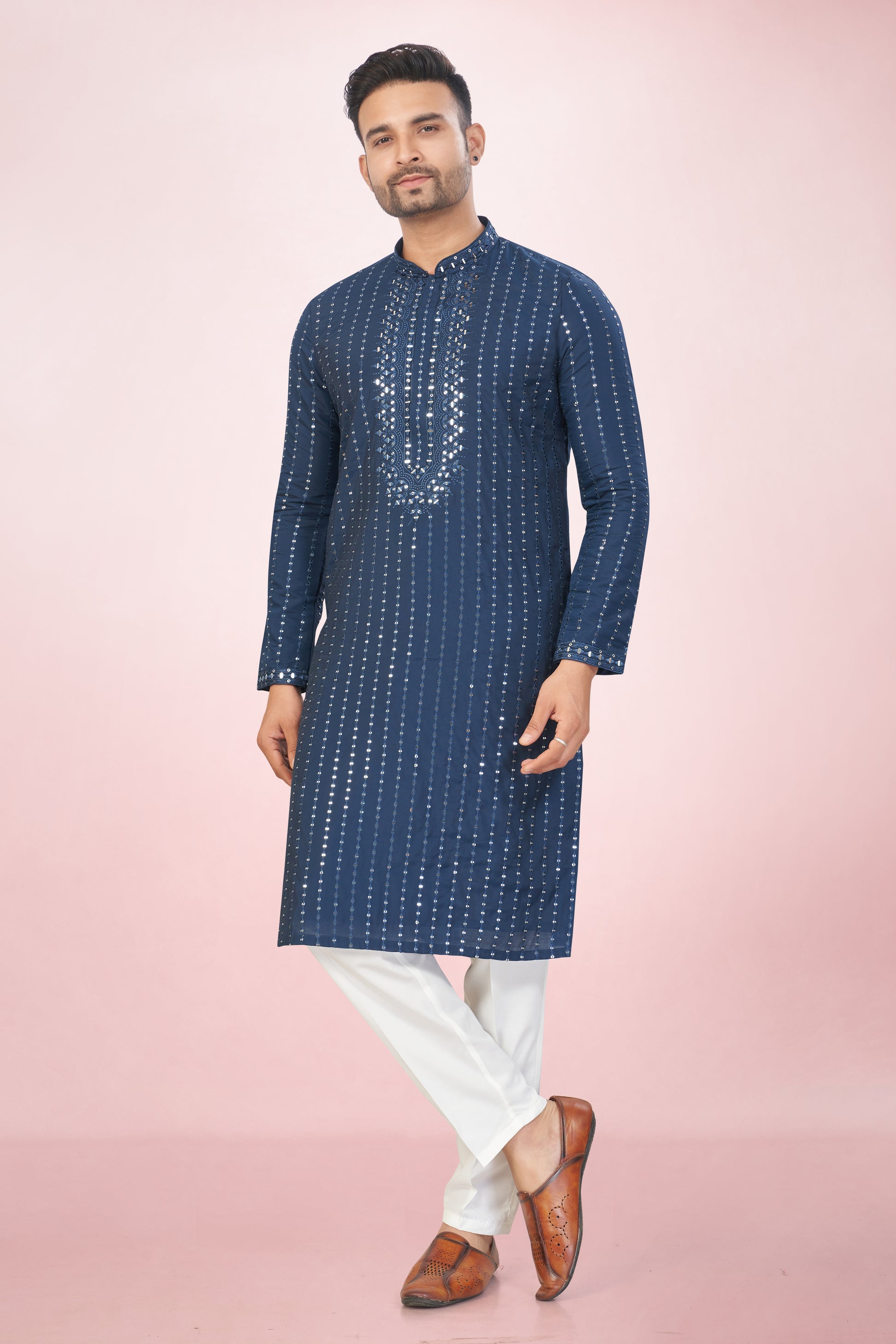Midnight Navy Blue Mirror Work Kurta Set