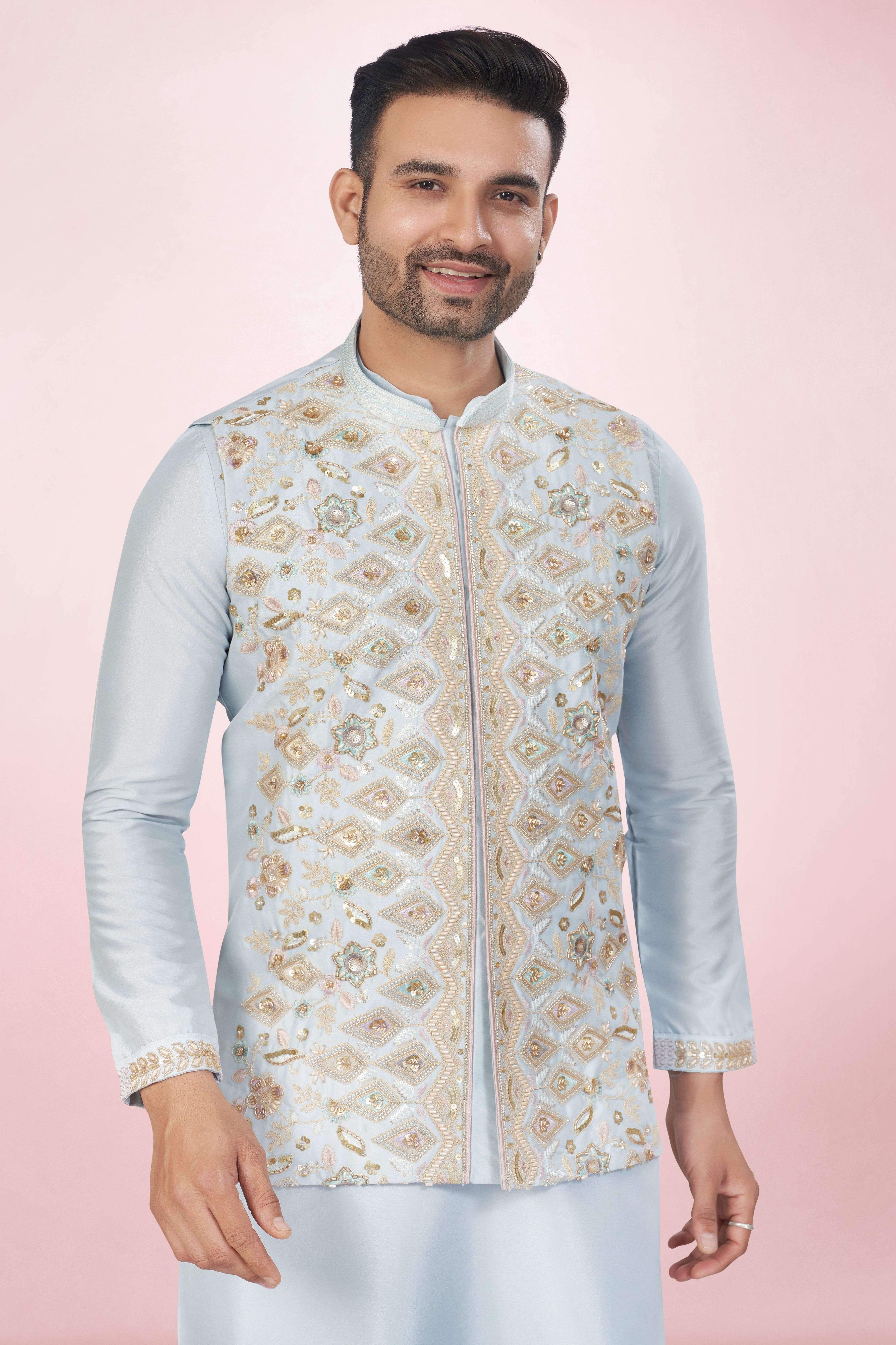 Solid Sky Blue Jacket Suit