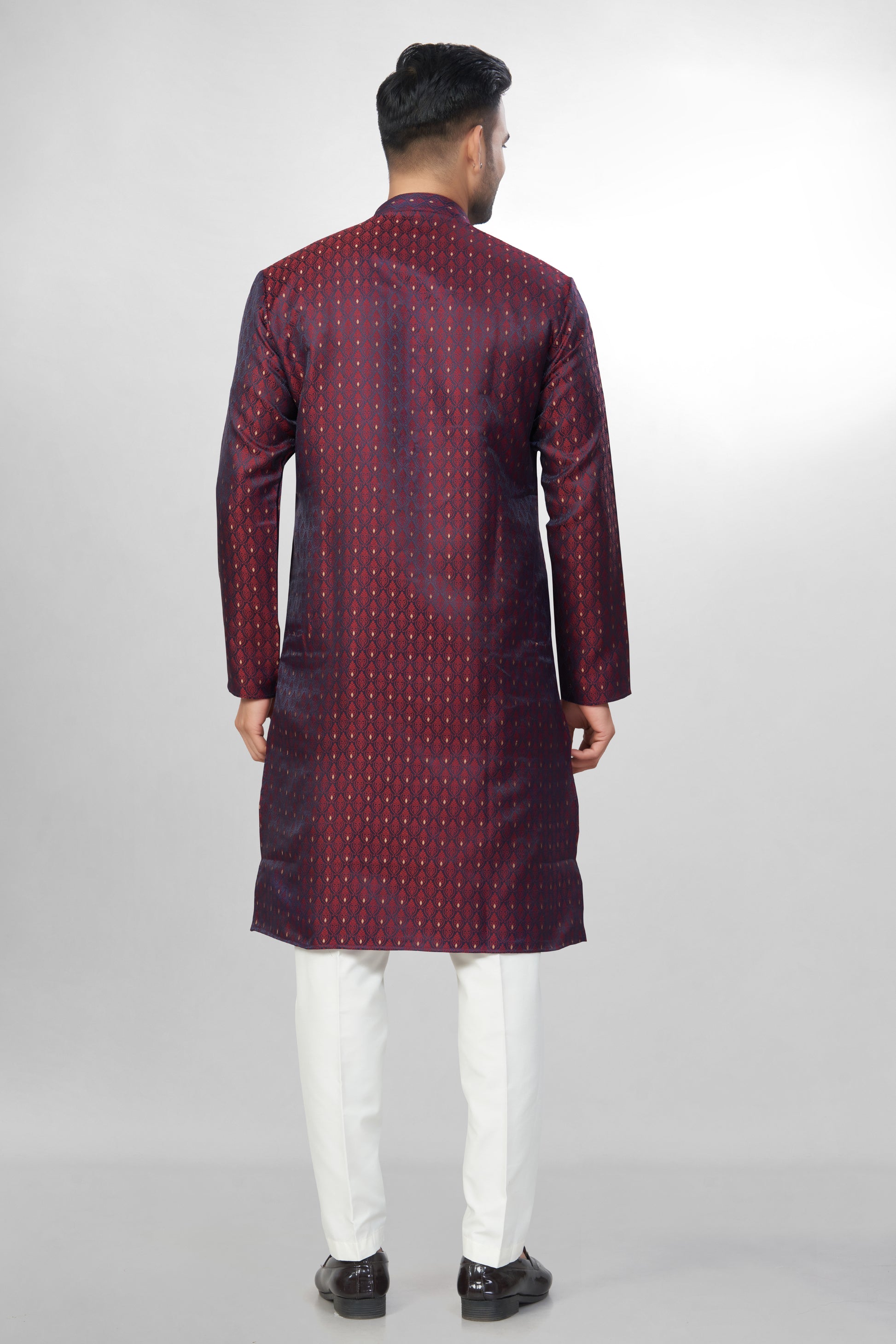 Self Design Maroon Silk Kurta For Men | Silk/ Self- Woven Work