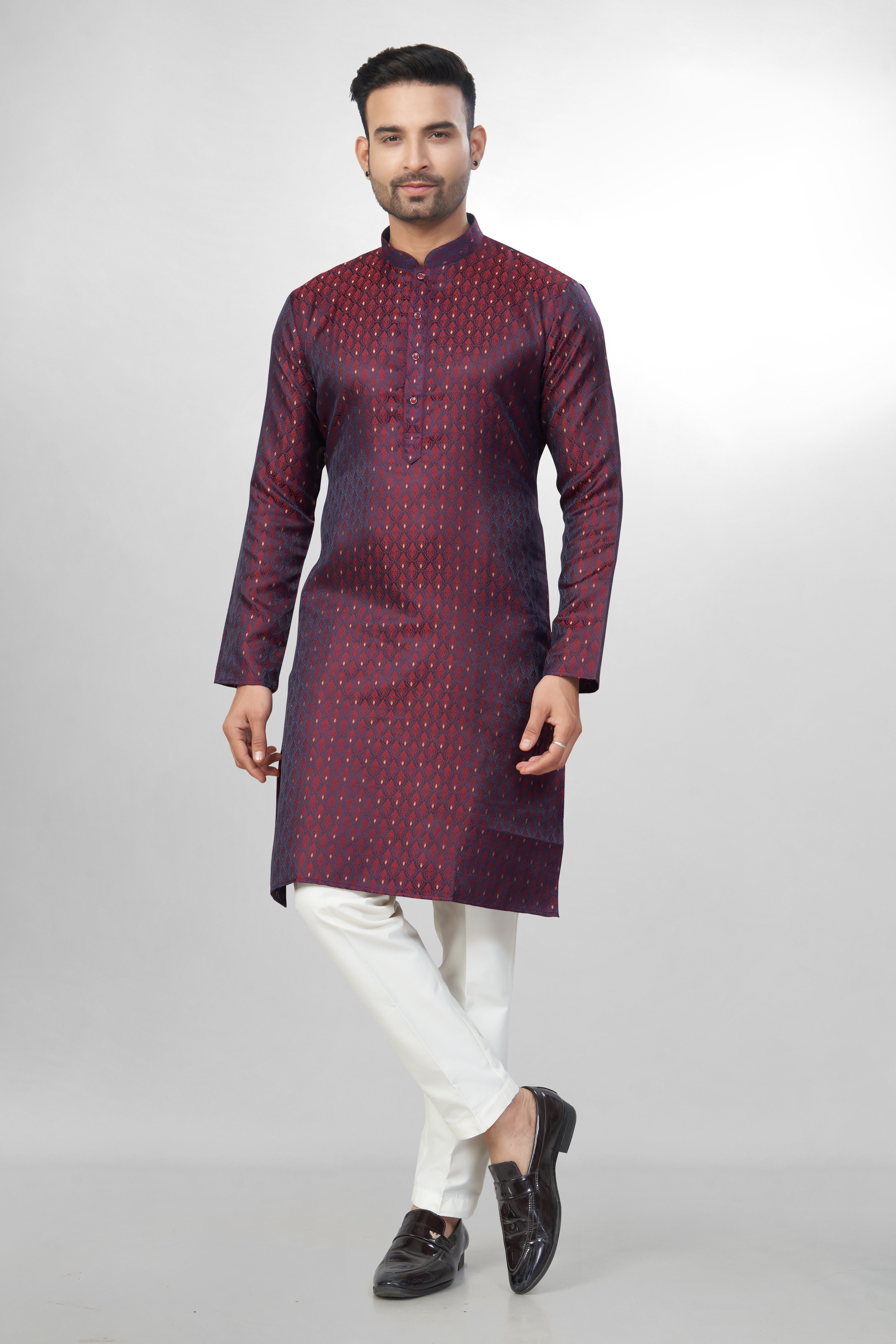 Self Design Maroon Silk Kurta For Men | Silk/ Self- Woven Work