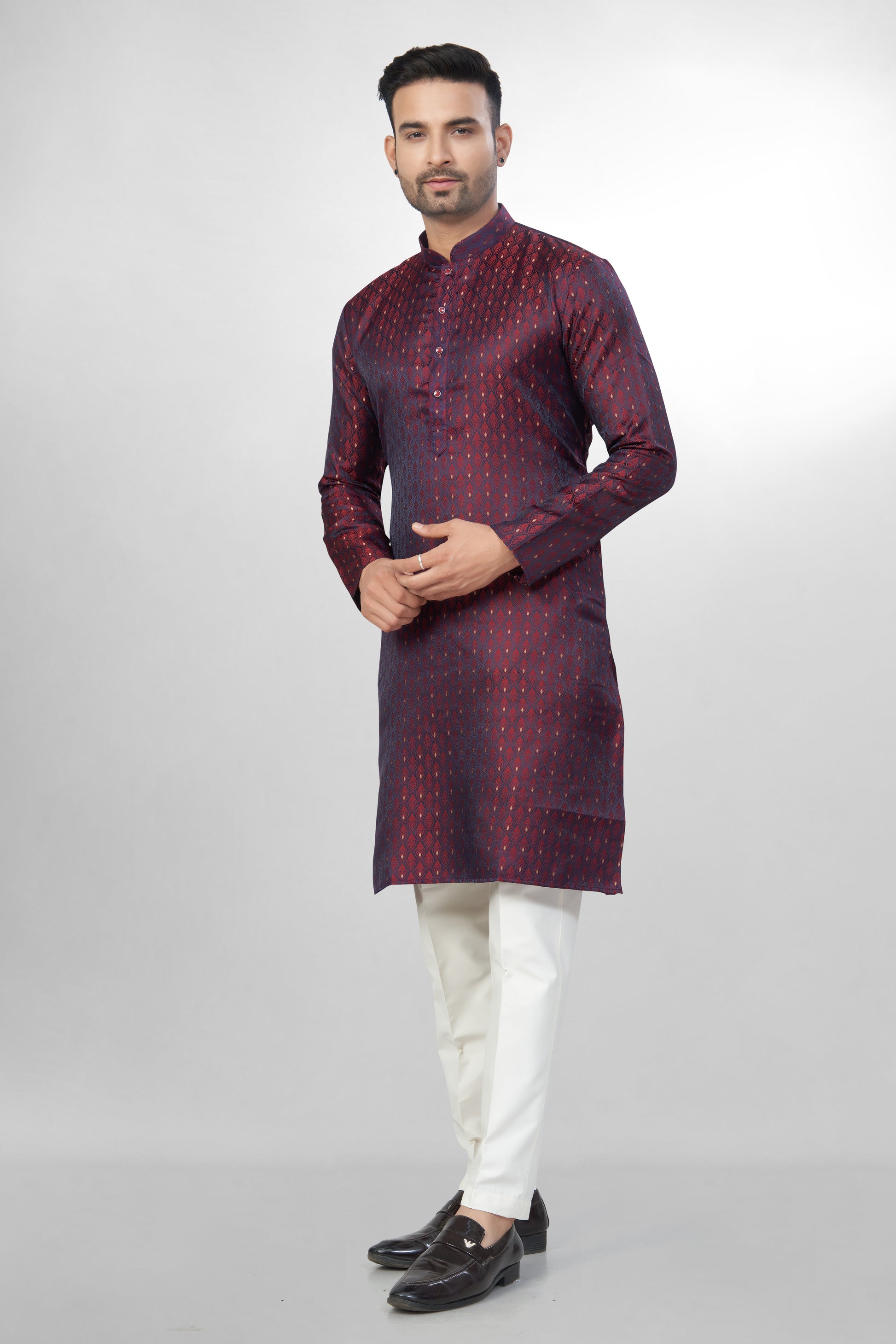 Self Design Maroon Silk Kurta For Men | Silk/ Self- Woven Work