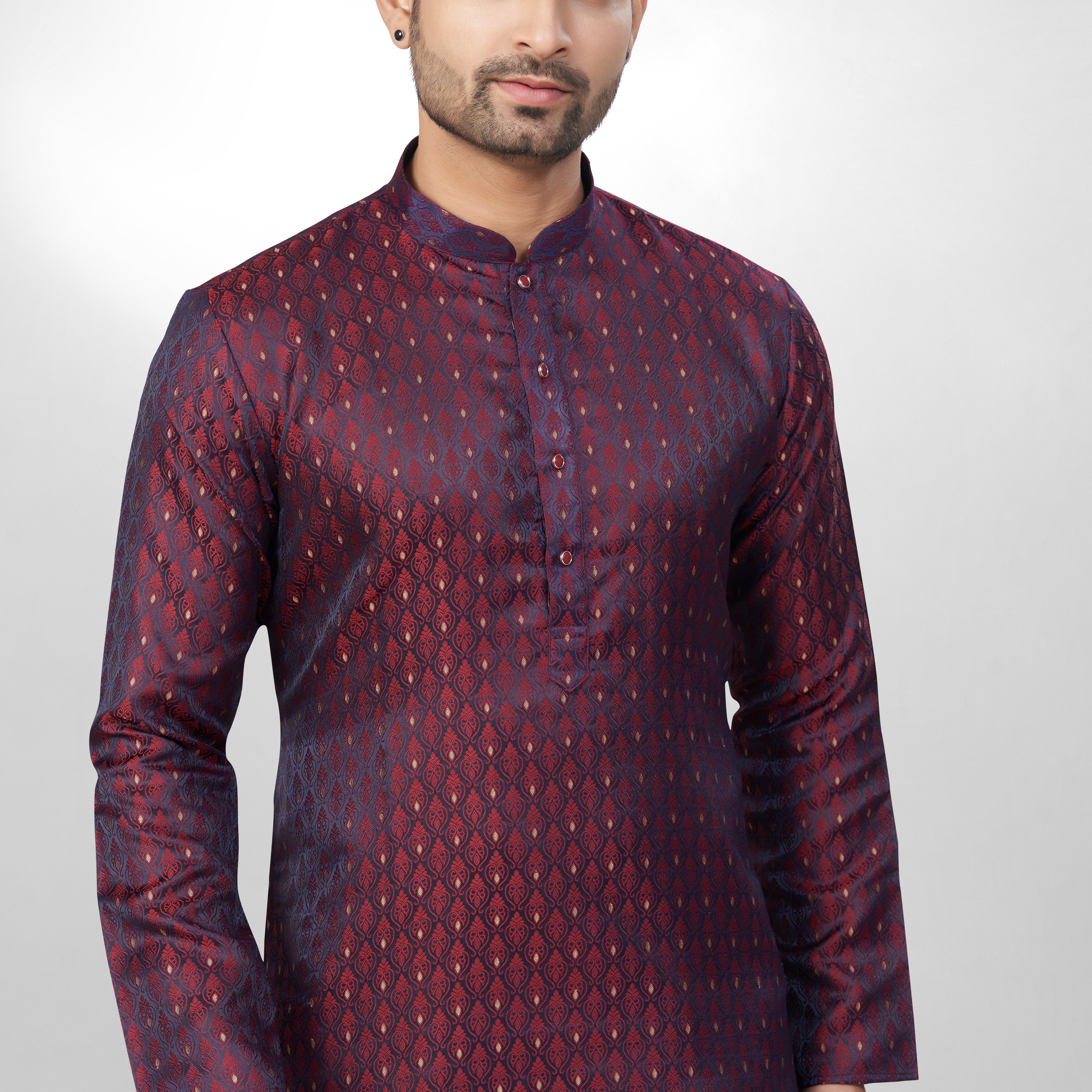 Self Design Maroon Silk Kurta For Men | Silk/ Self- Woven Work