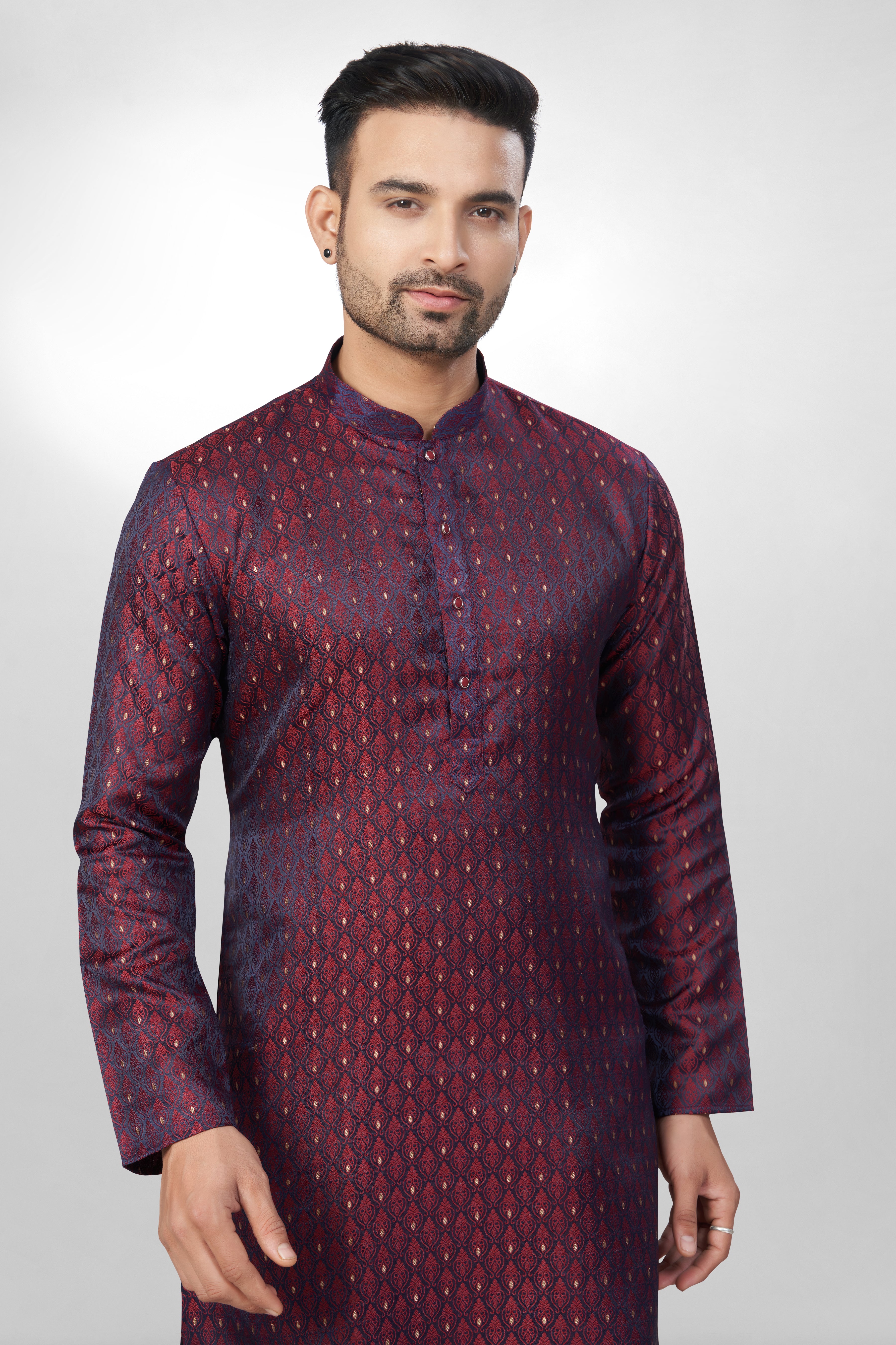 Self Design Maroon Silk Kurta For Men | Silk/ Self- Woven Work