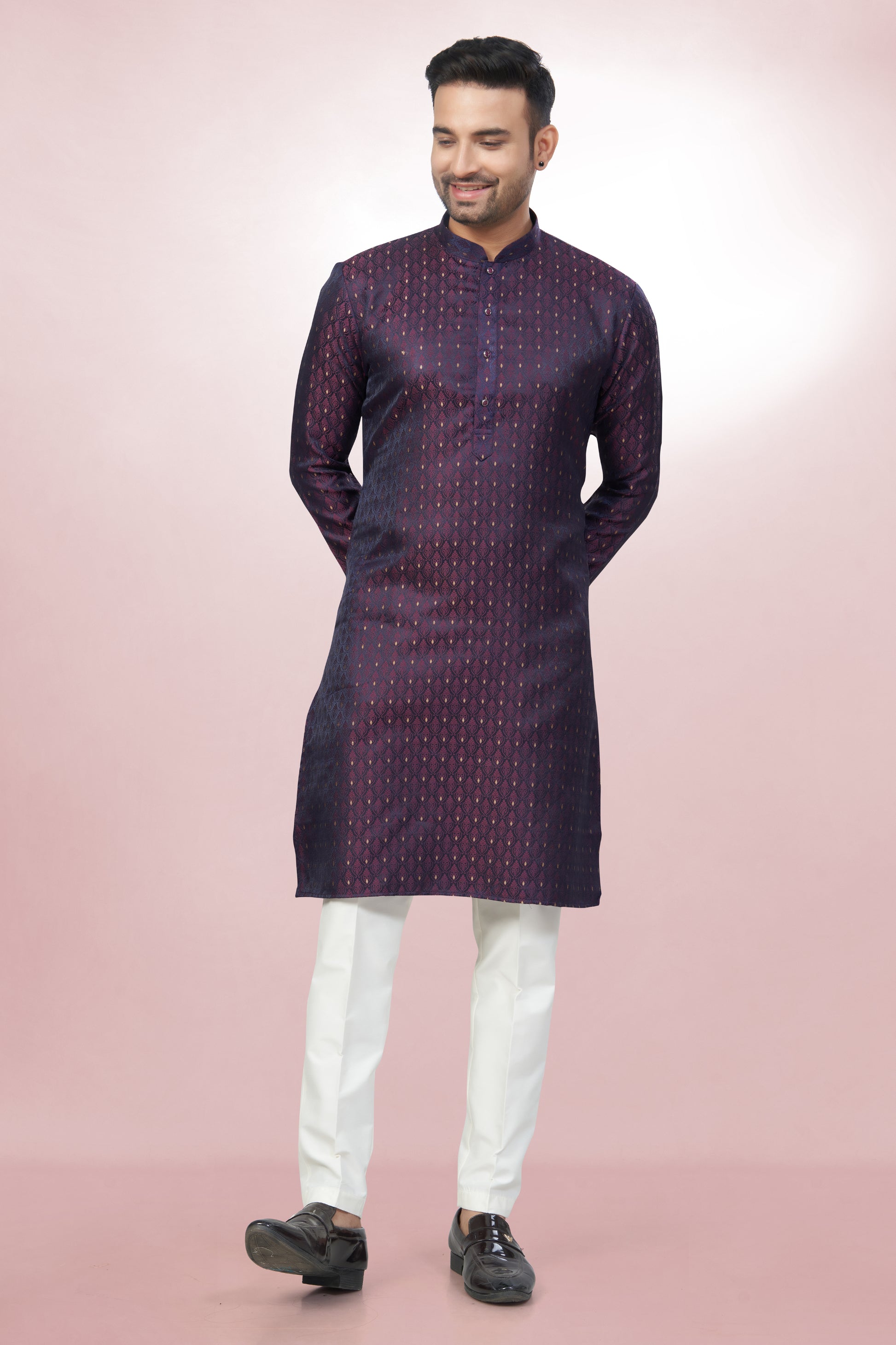 Self Design Onion Silk Kurta For Men | Silk/ Self- Woven Work