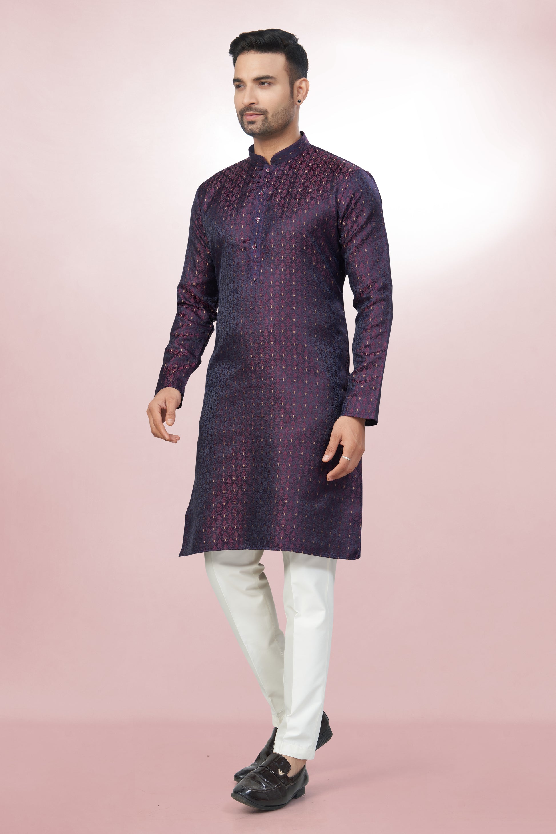 Self Design Onion Silk Kurta For Men | Silk/ Self- Woven Work