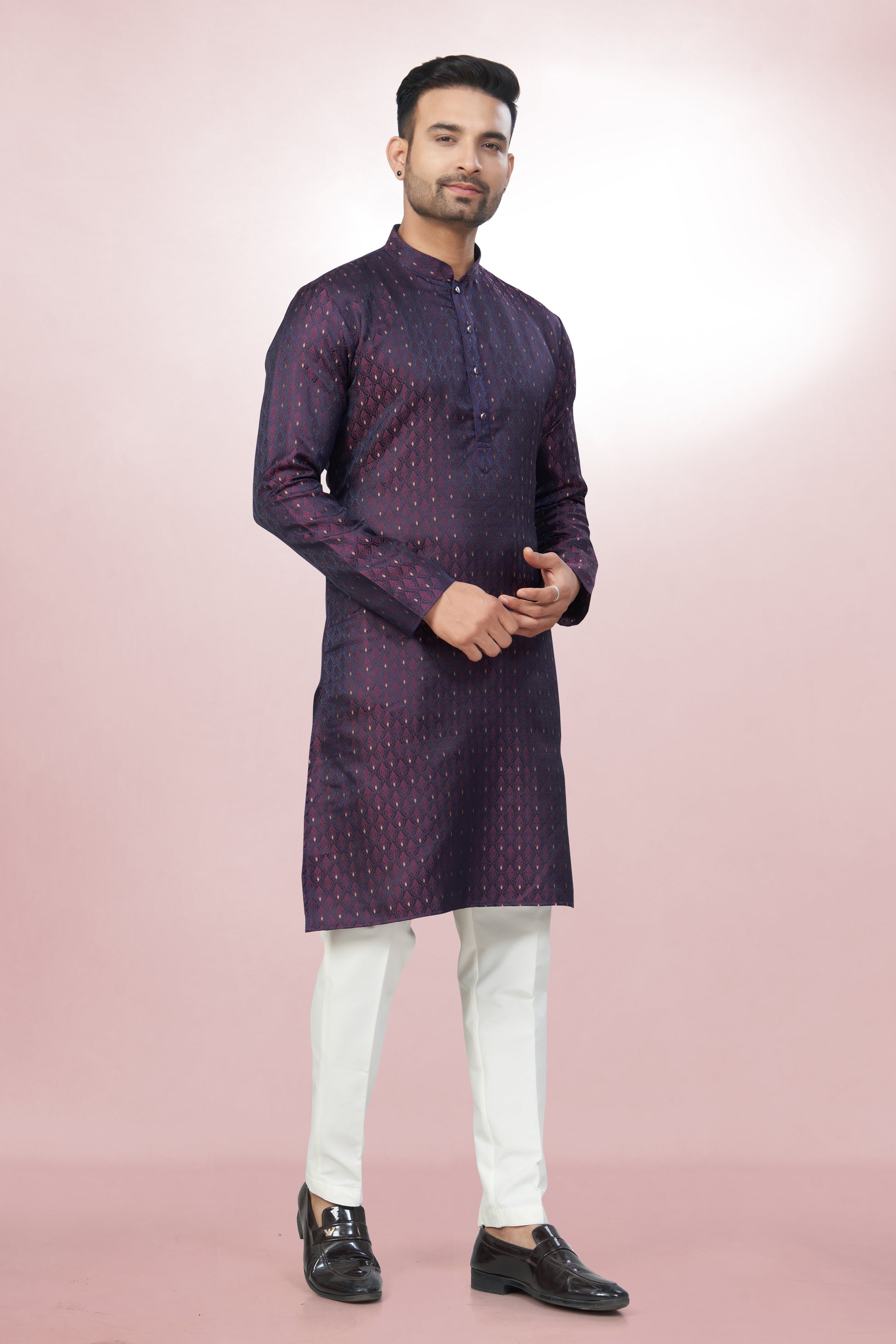 Self Design Onion Silk Kurta For Men | Silk/ Self- Woven Work