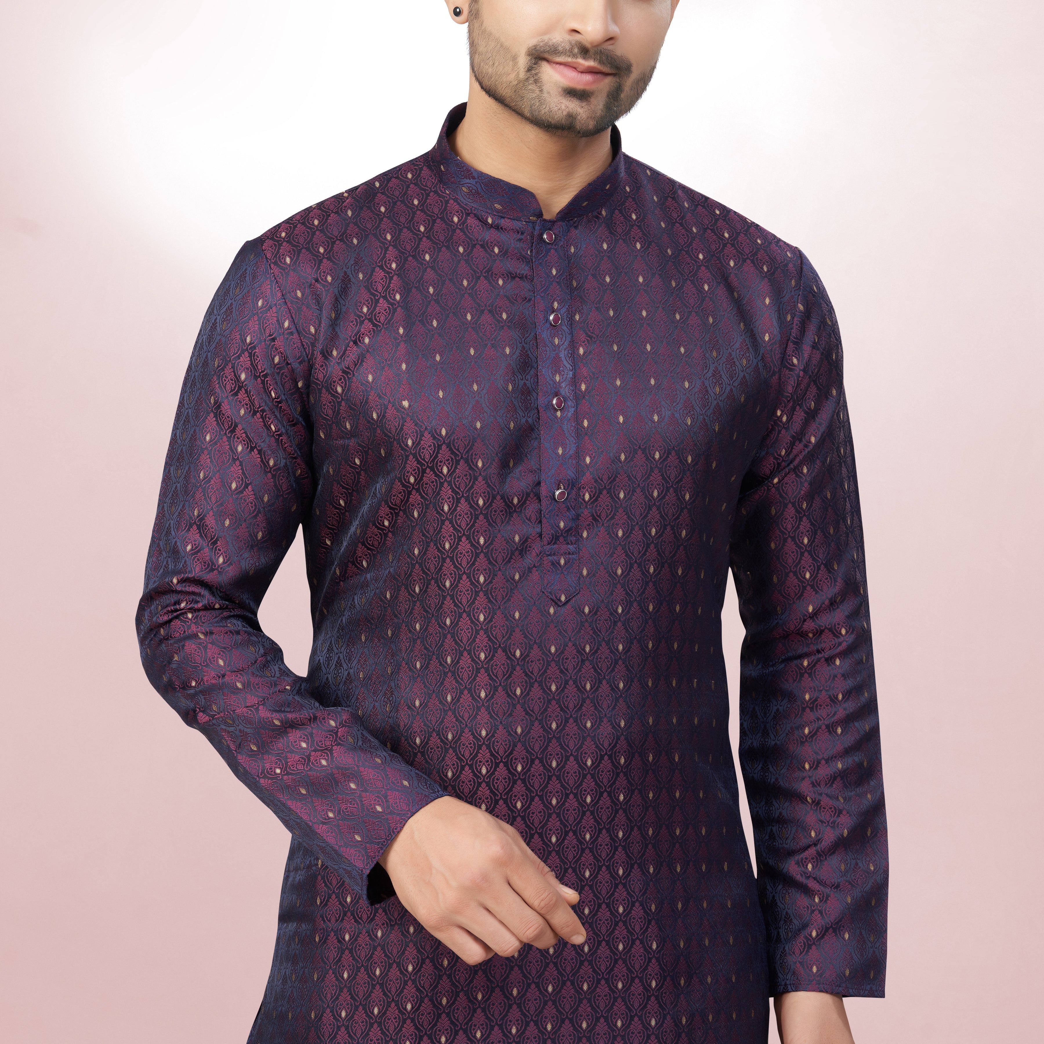 Self Design Onion Silk Kurta For Men | Silk/ Self- Woven Work