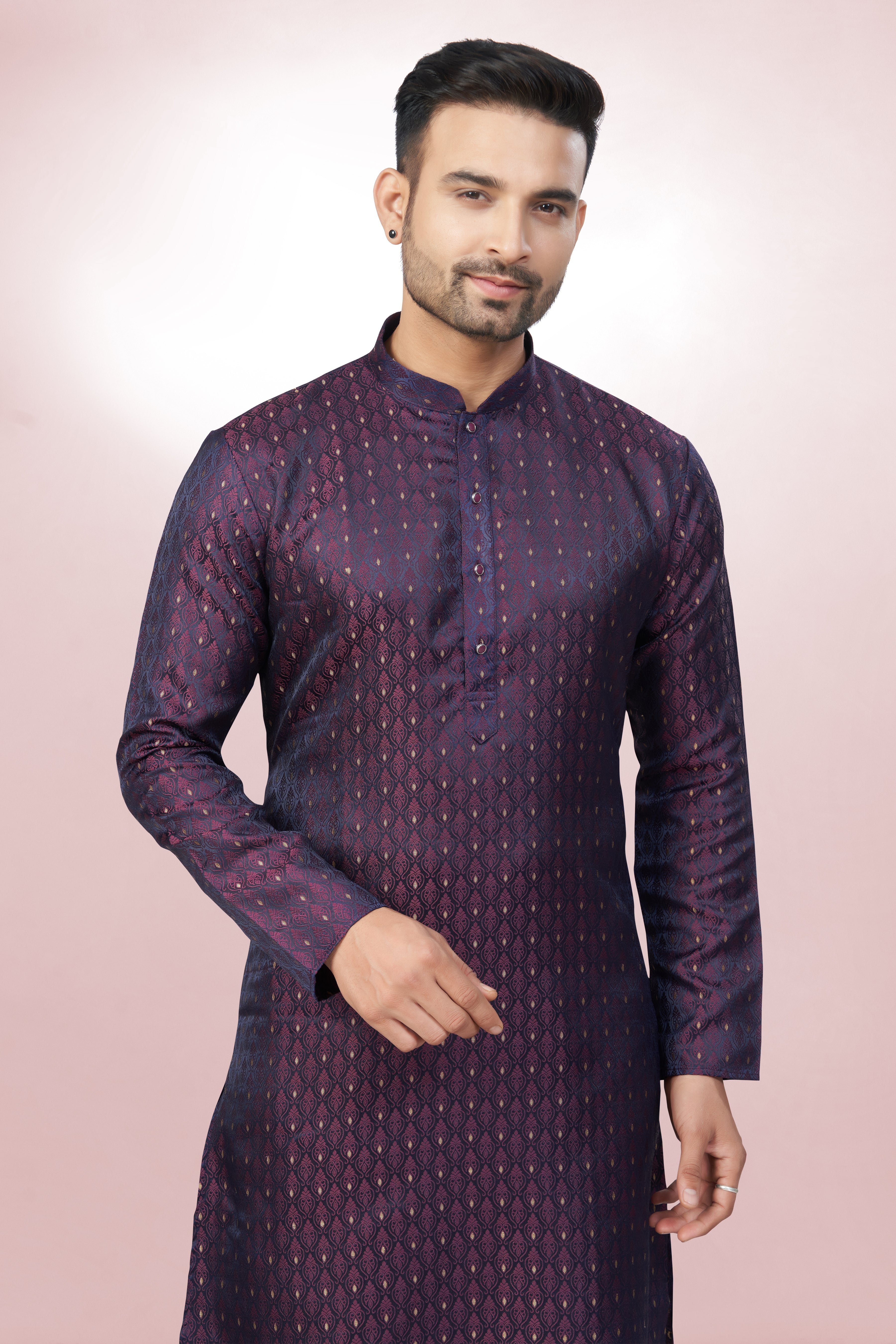 Self Design Onion Silk Kurta For Men | Silk/ Self- Woven Work
