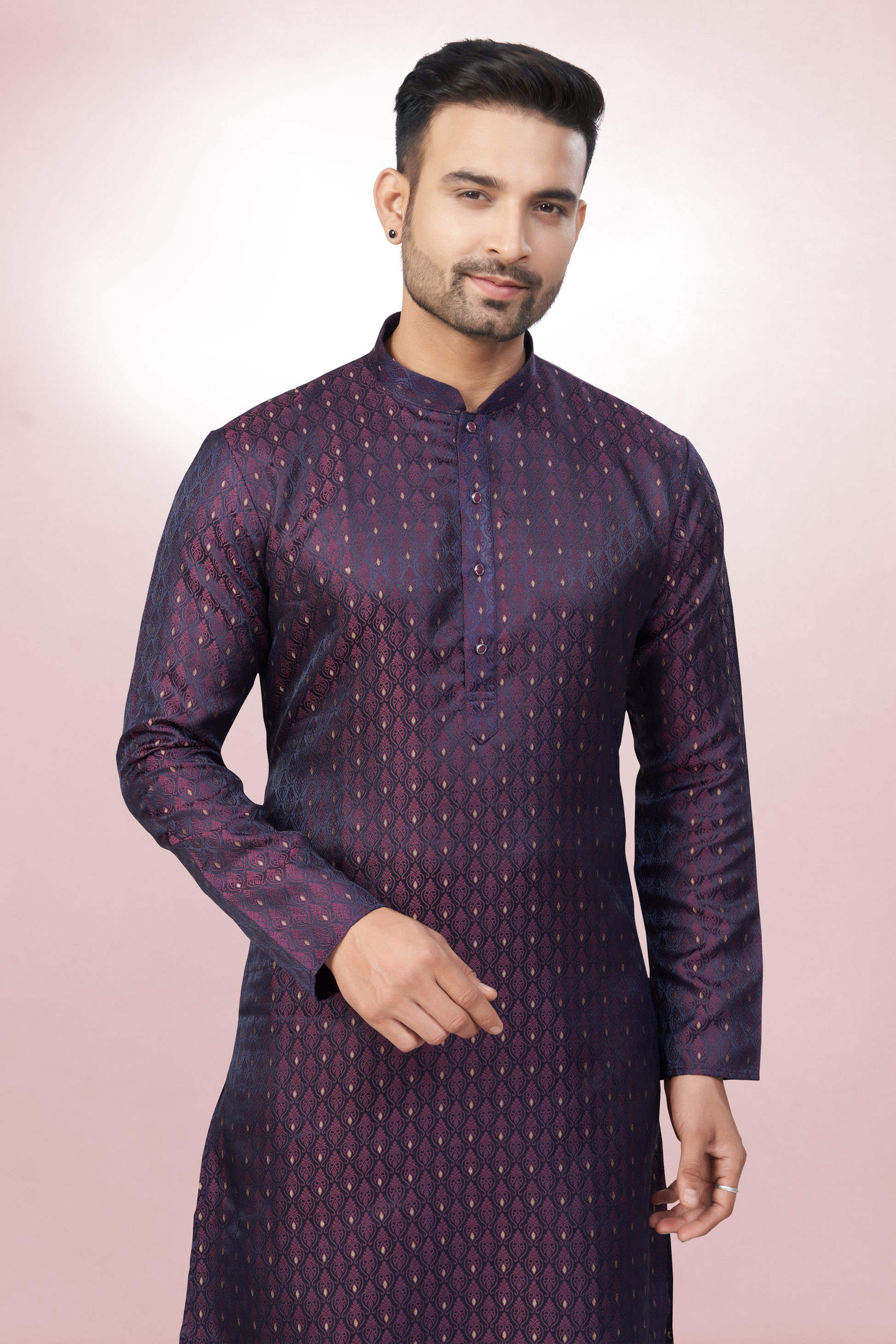 Self Design Onion Silk Kurta For Men | Silk/ Self- Woven Work