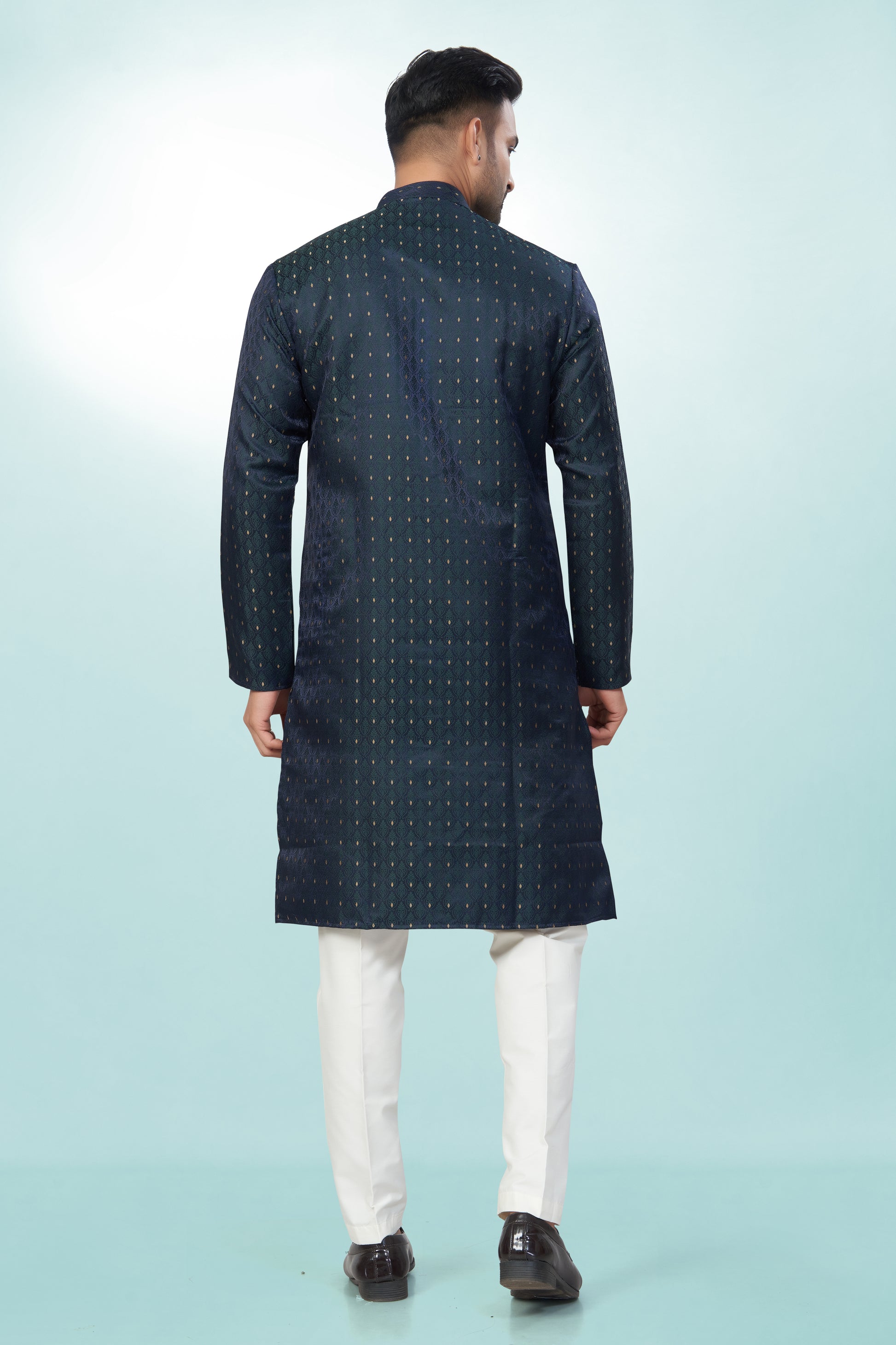 Self Design Bottle Green Silk Kurta For Men | Silk/ Self- Woven Work