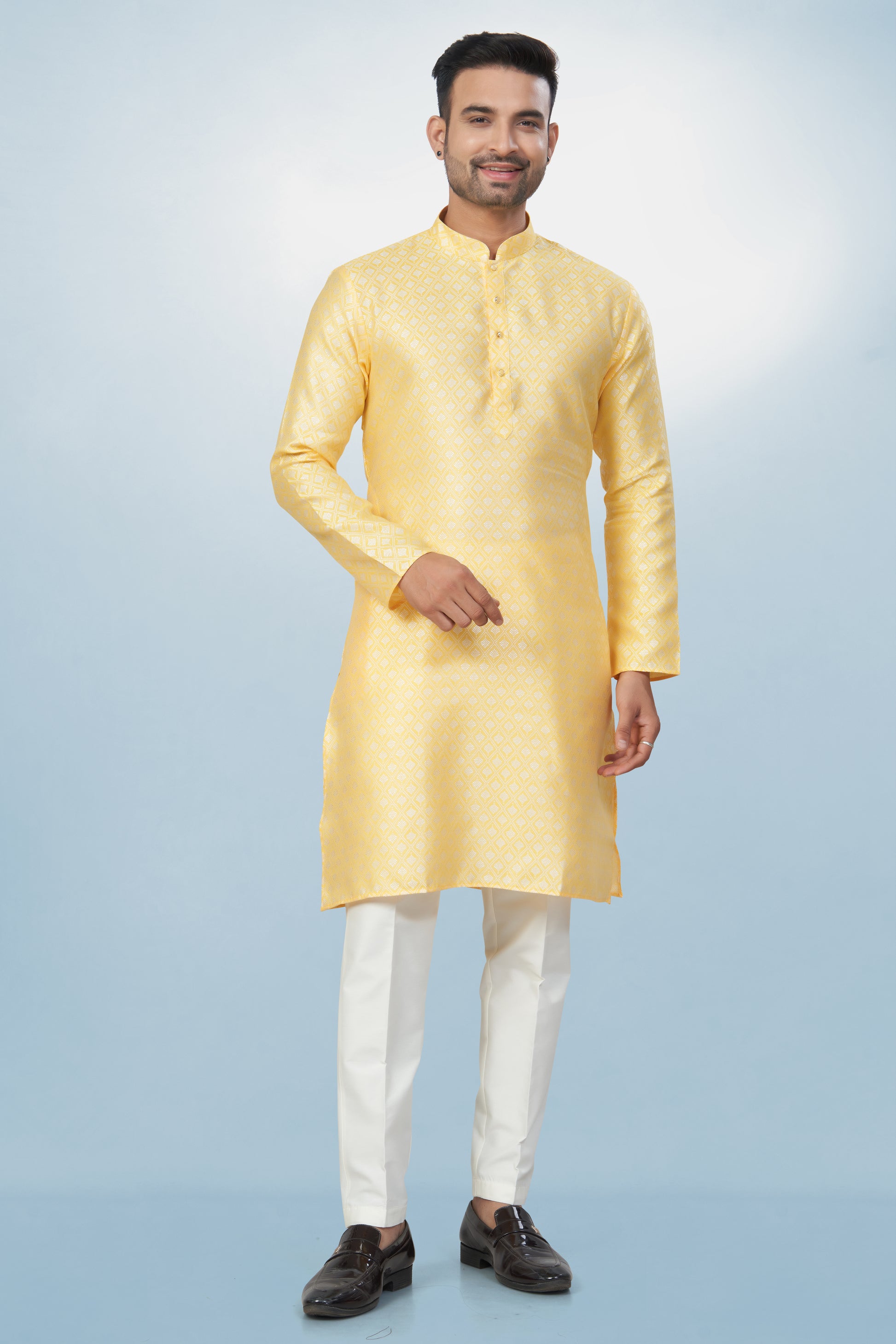 Sunshine Yellow Self-Design Silk Kurta