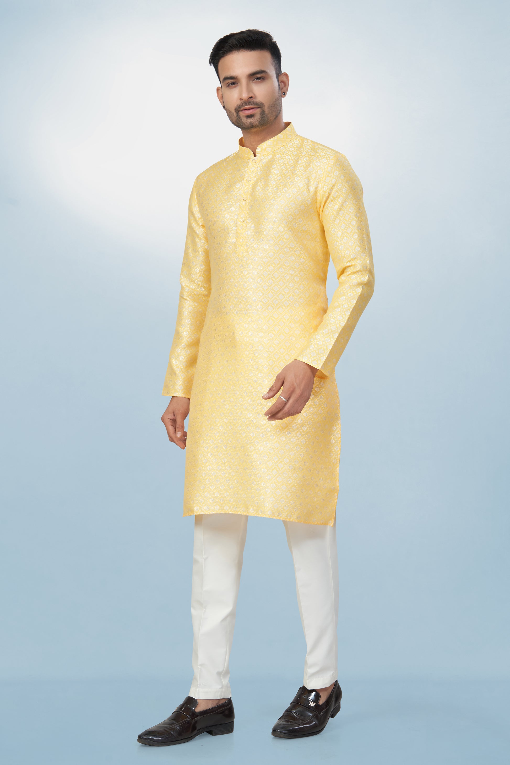 Sunshine Yellow Self-Design Silk Kurta