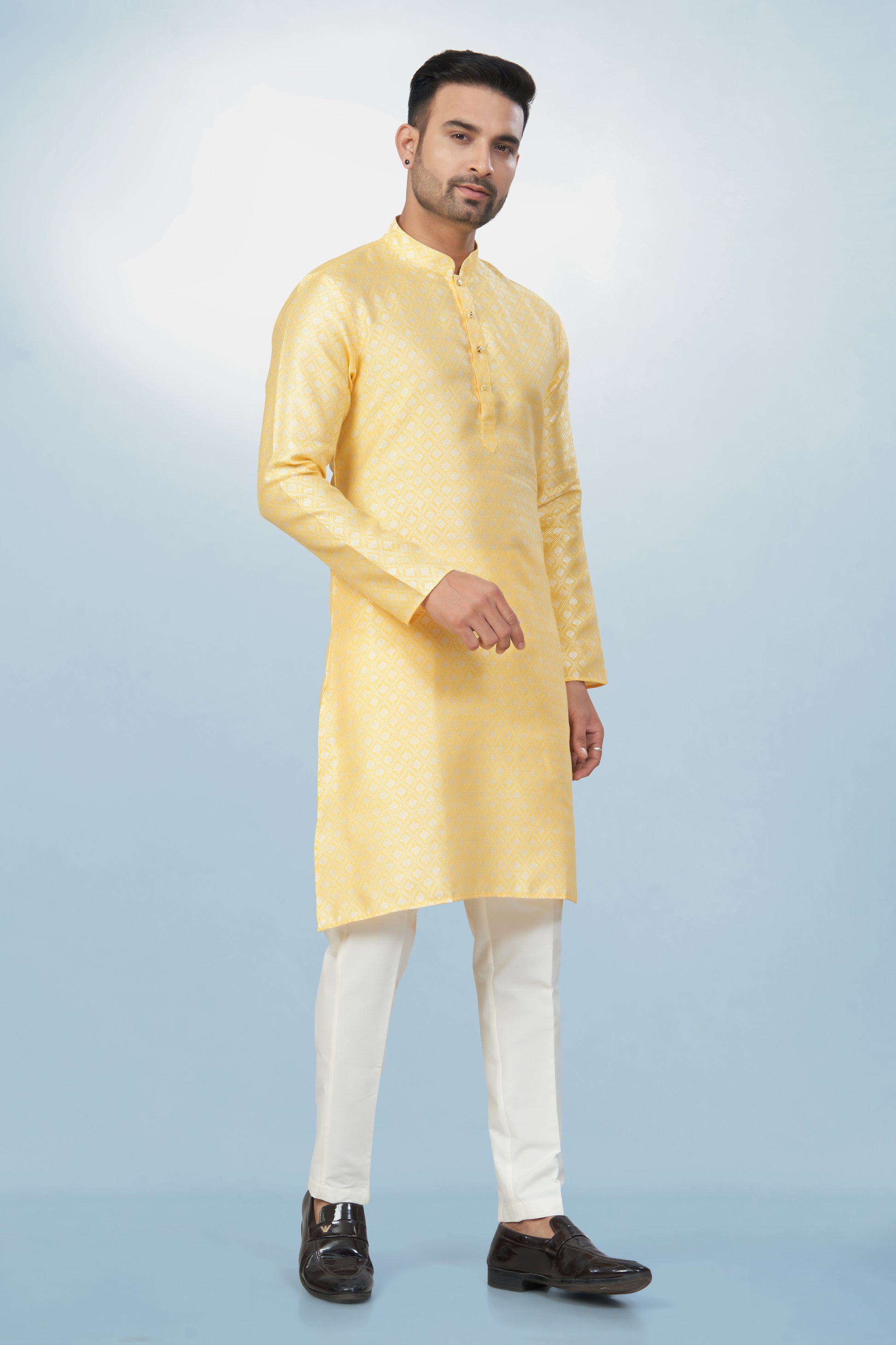 Sunshine Yellow Self-Design Silk Kurta
