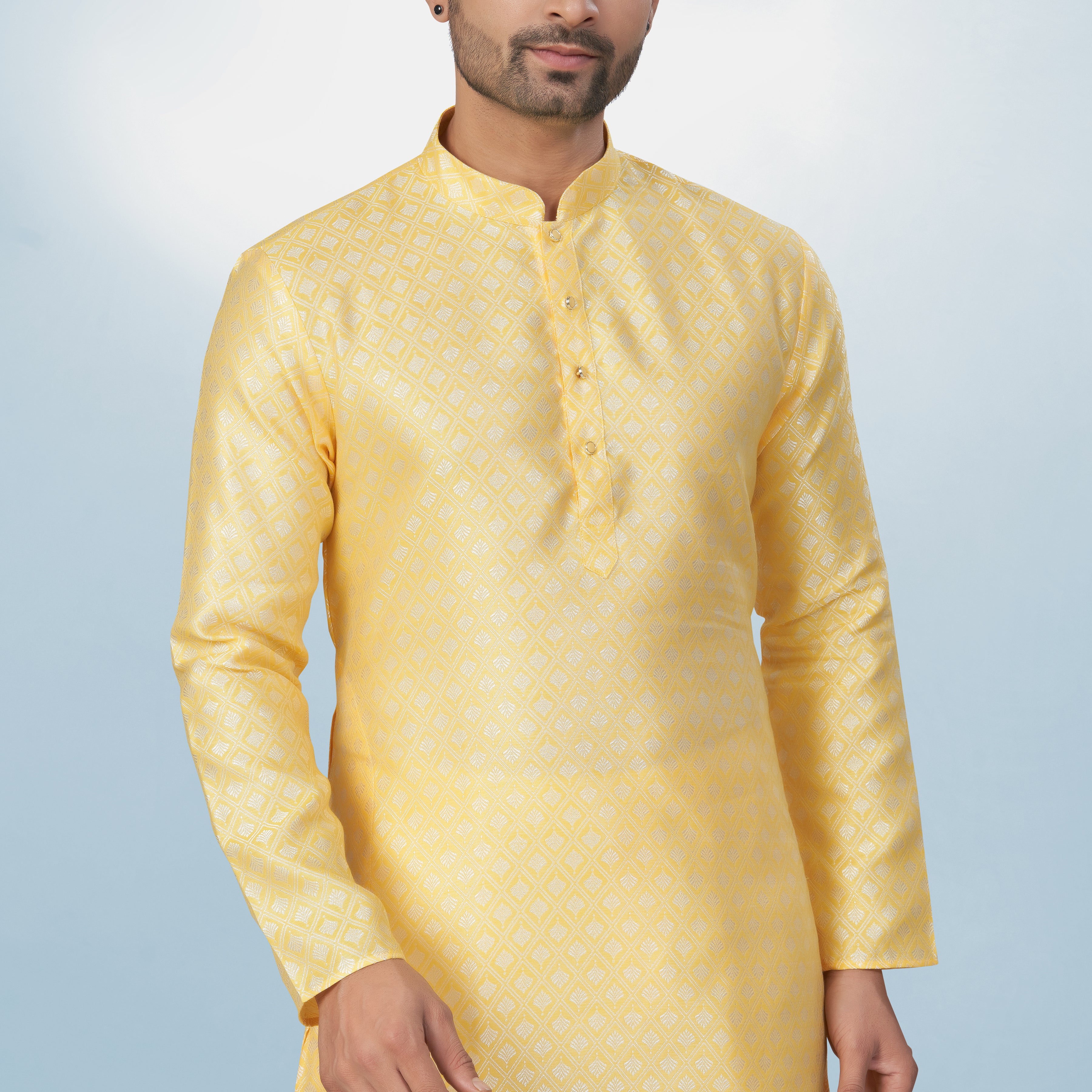 Sunshine Yellow Self-Design Silk Kurta