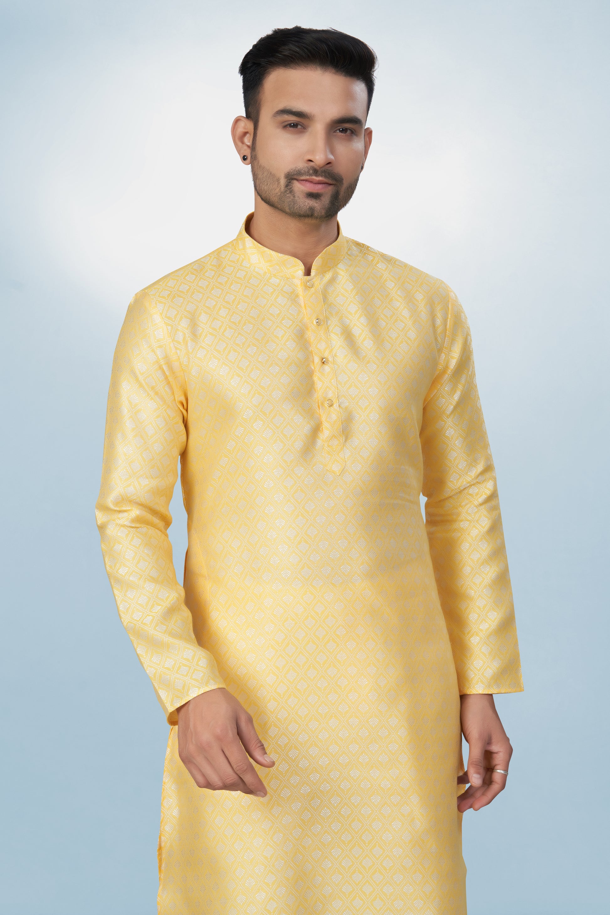Sunshine Yellow Self-Design Silk Kurta