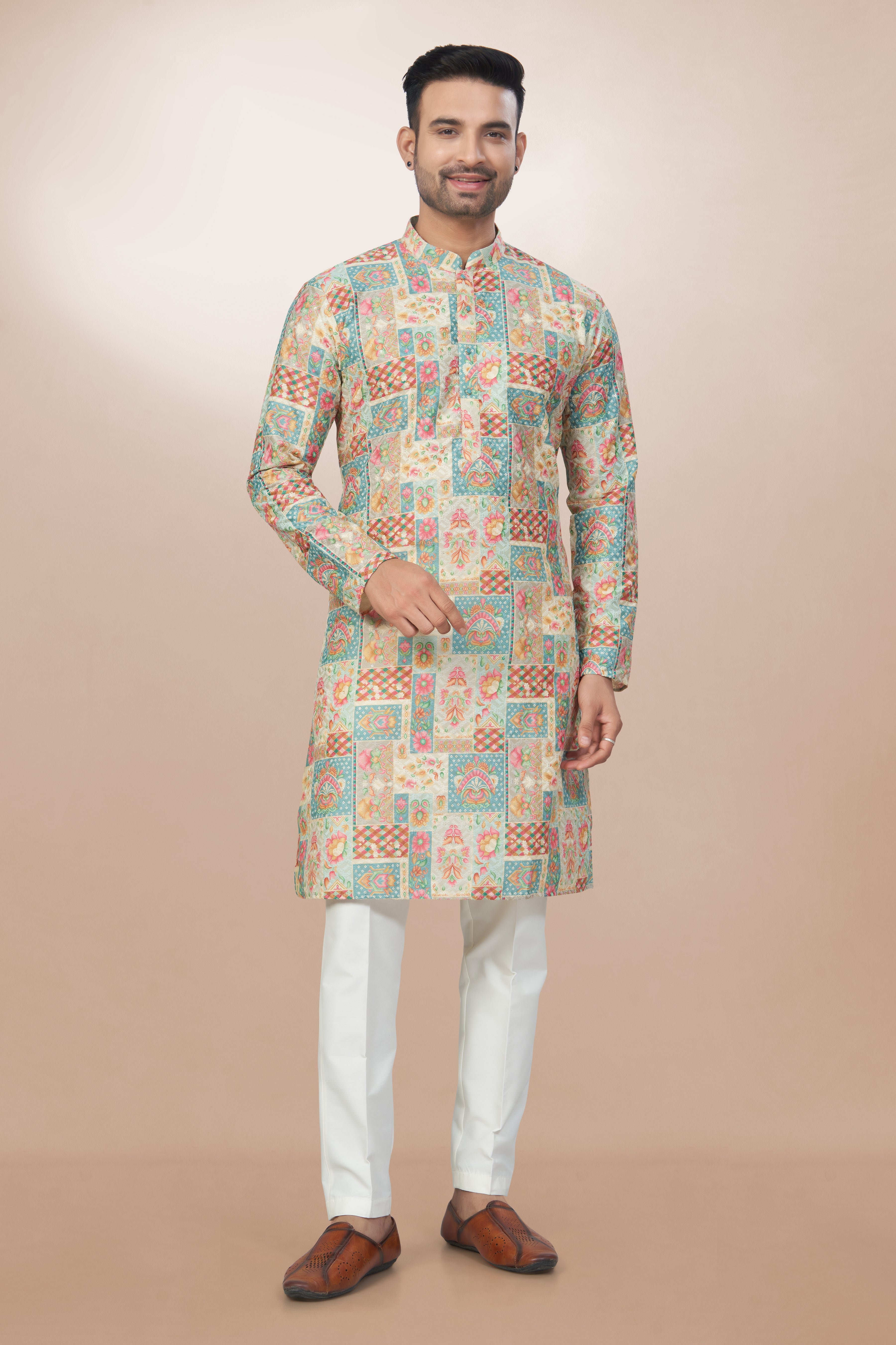 Artisan Patchwork Print Cotton Kurta for men