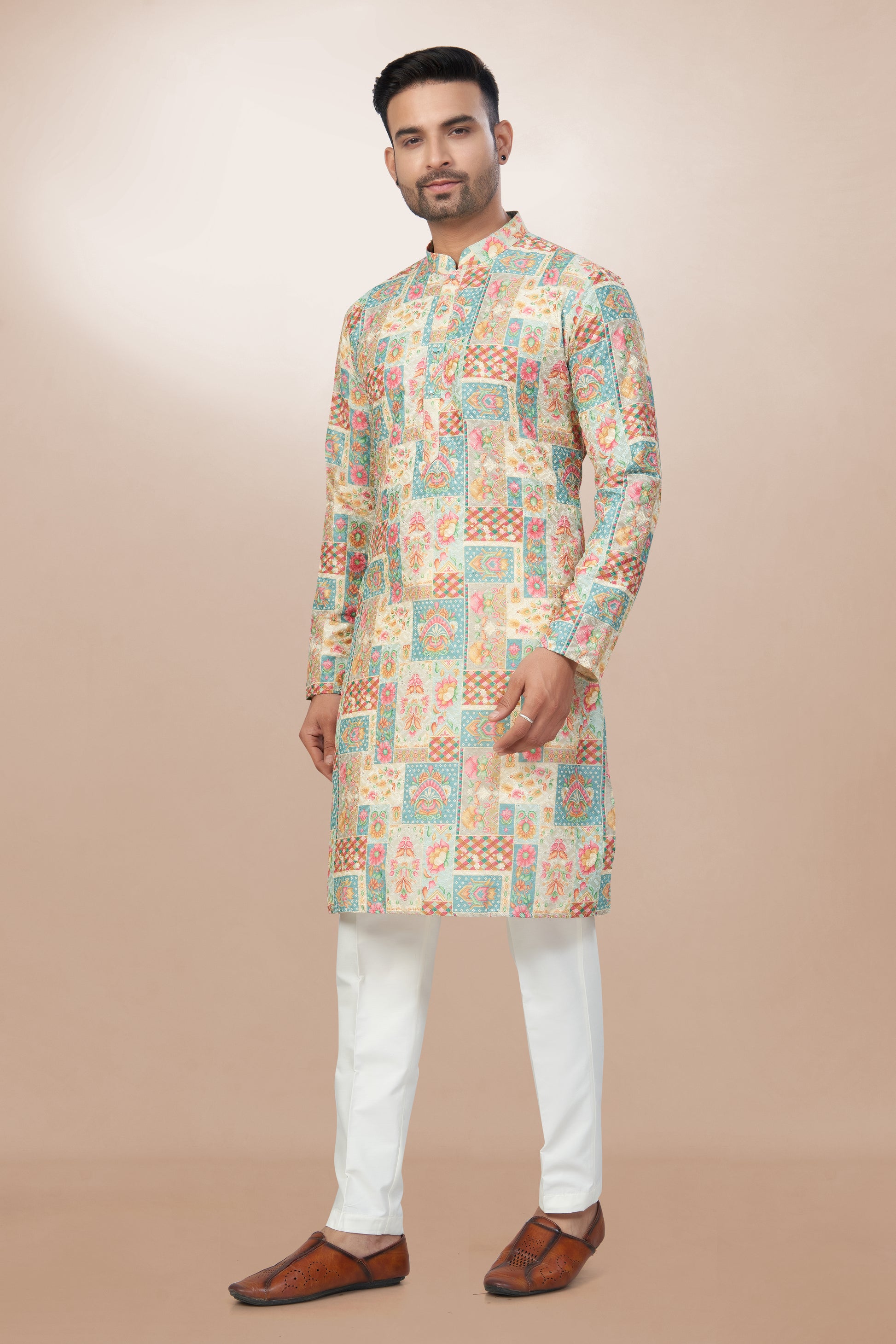 Artisan Patchwork Print Cotton Kurta for men