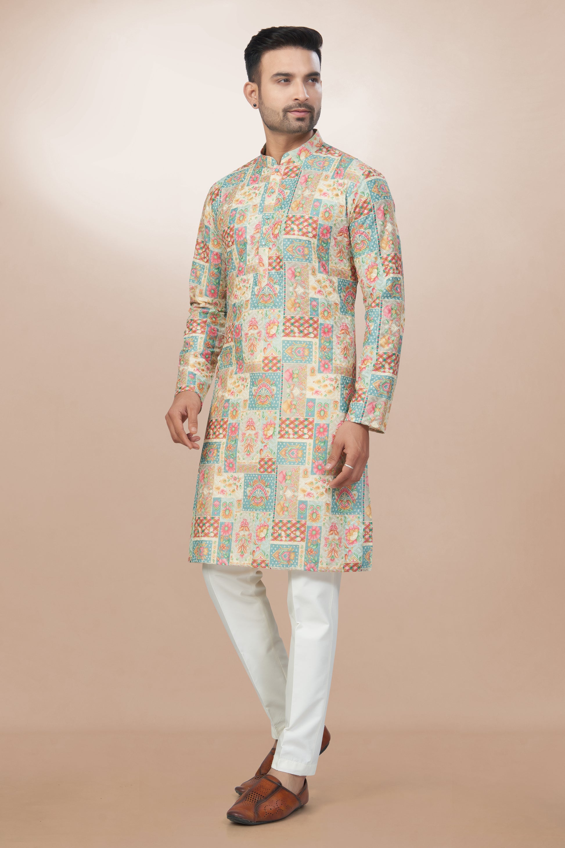 Artisan Patchwork Print Cotton Kurta for men
