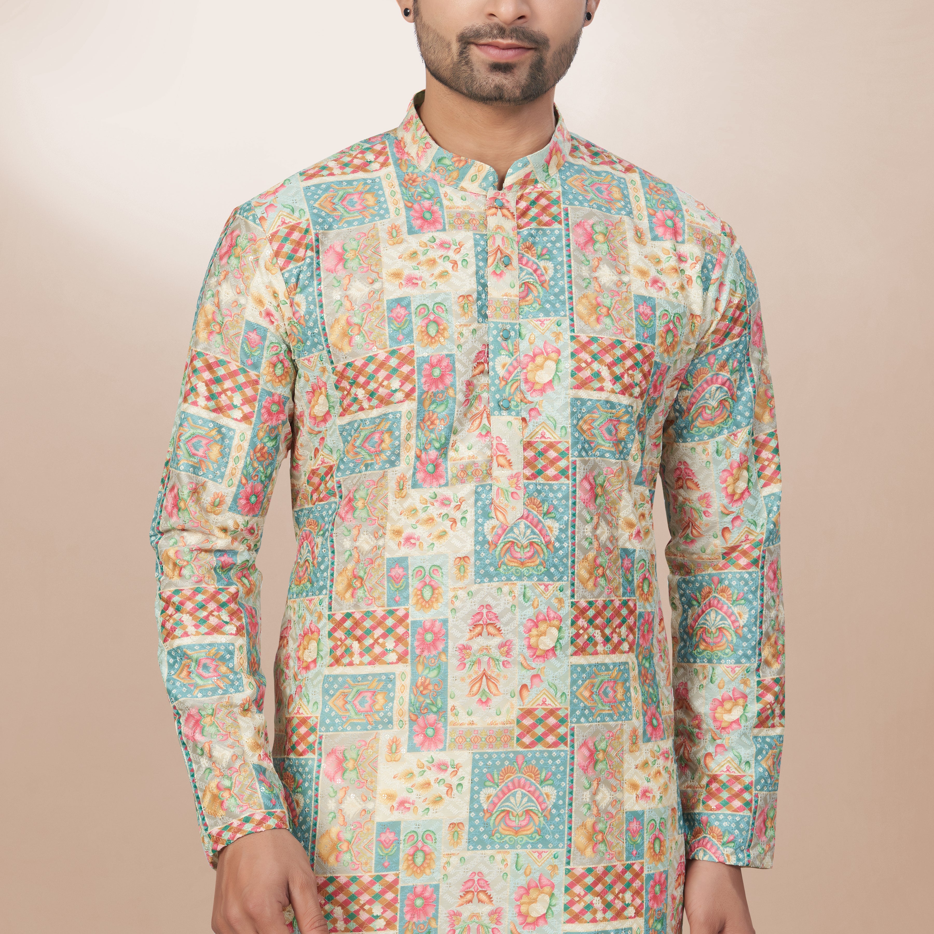 Artisan Patchwork Print Cotton Kurta for men