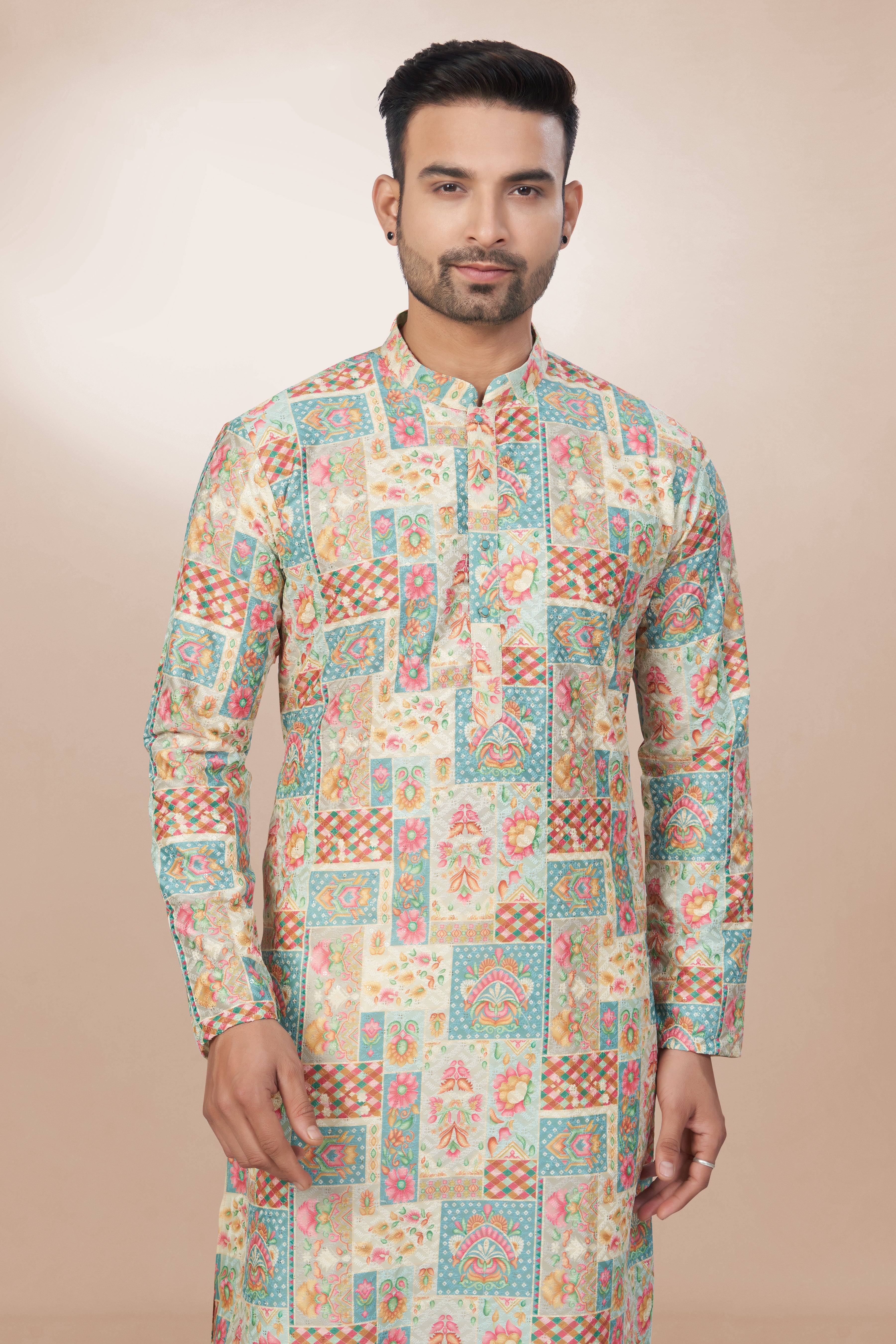 Artisan Patchwork Print Cotton Kurta for men