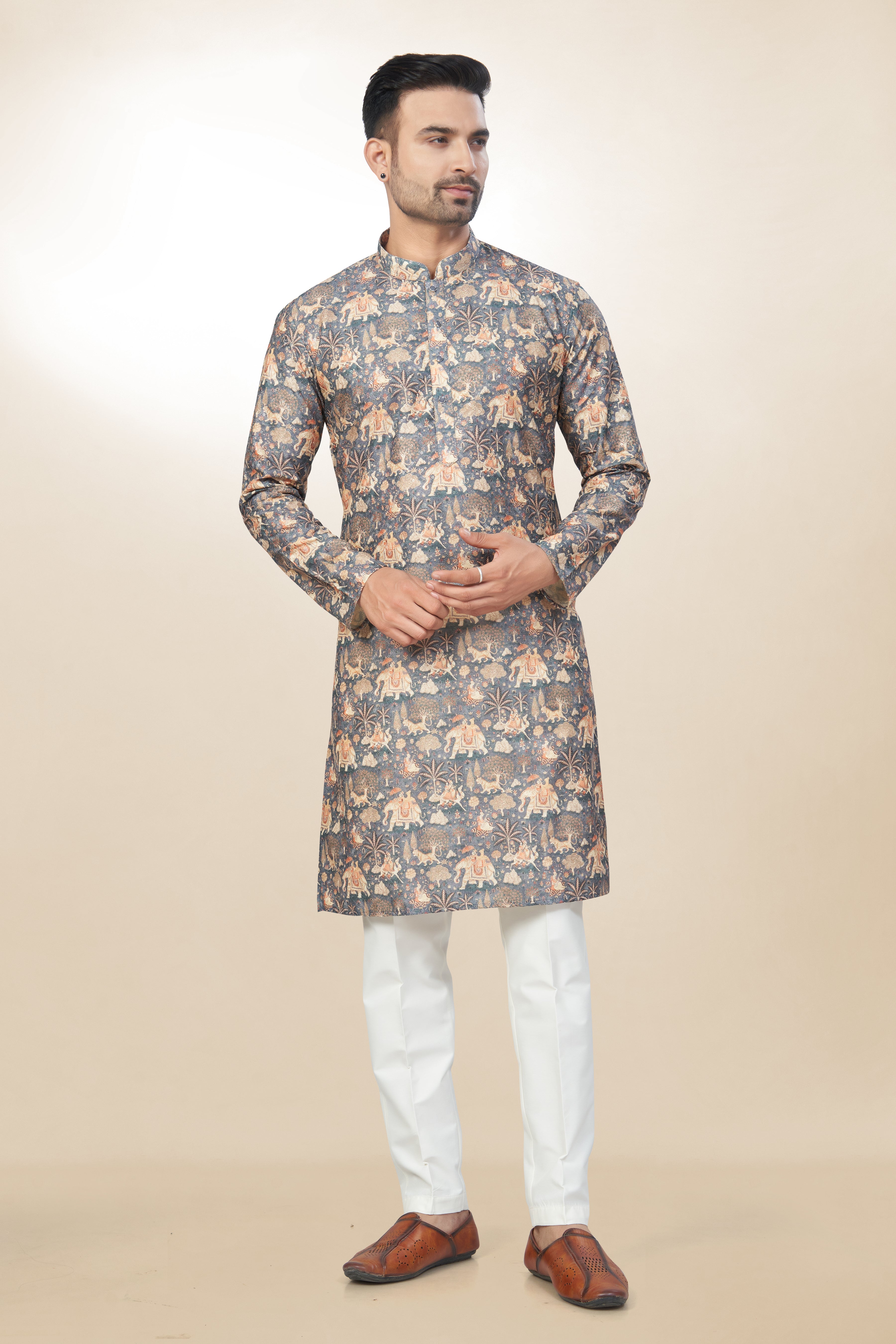 Artisanal Elephant Cotton Printed Kurta