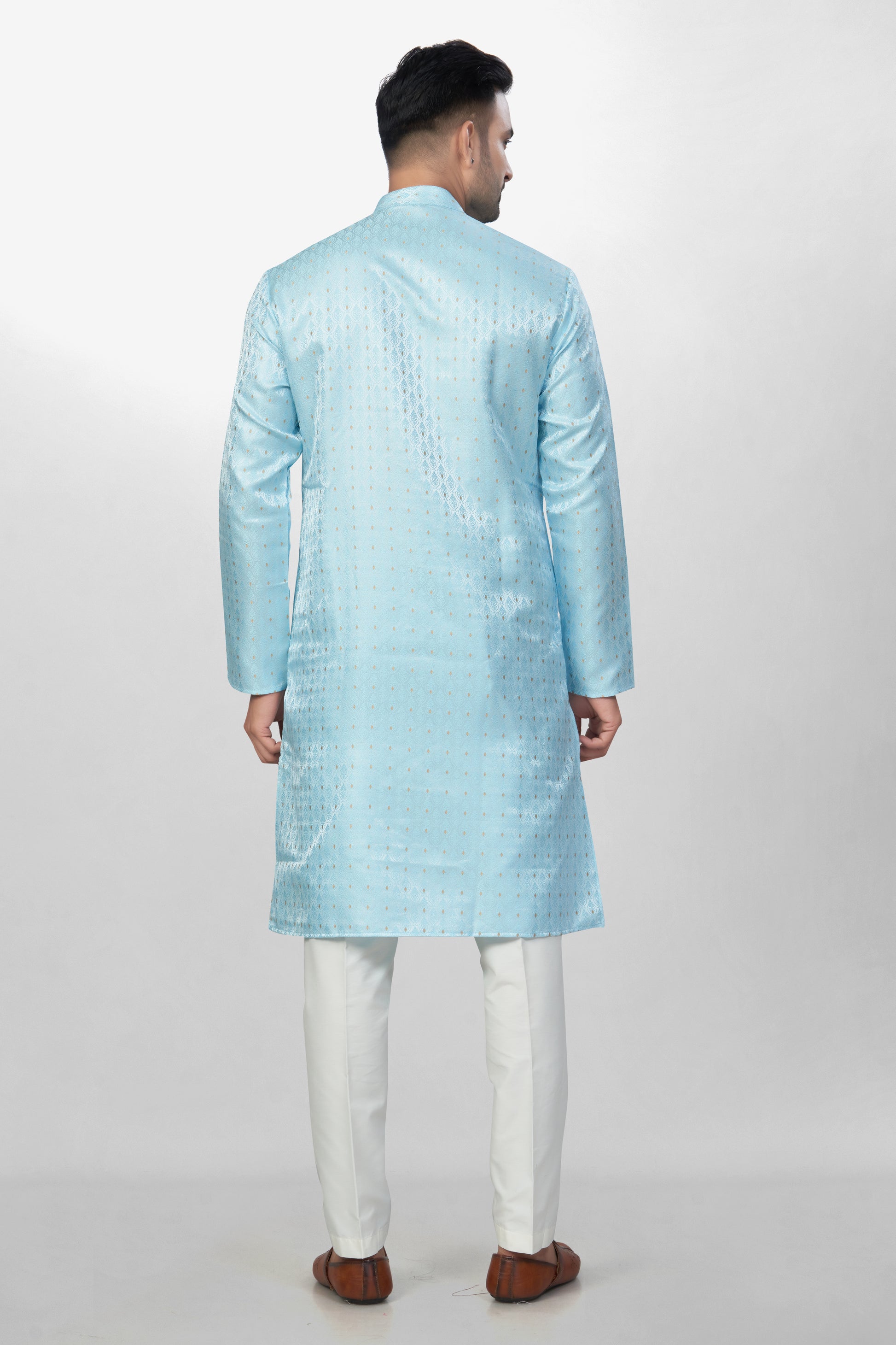 Self Design Sky Blue Silk Kurta | Silk/ Self- Woven Work