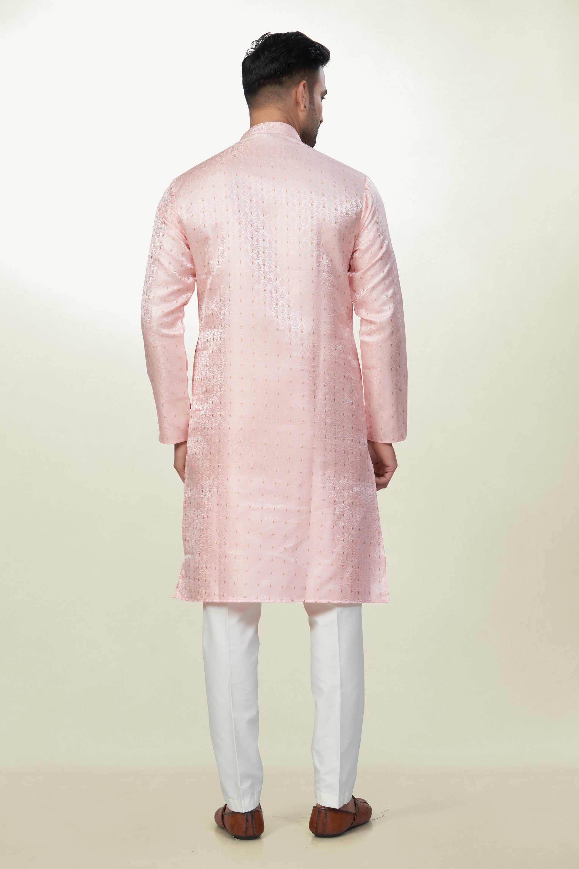 Self Design Baby Pink Silk Kurta | Silk/ Self- Woven Work
