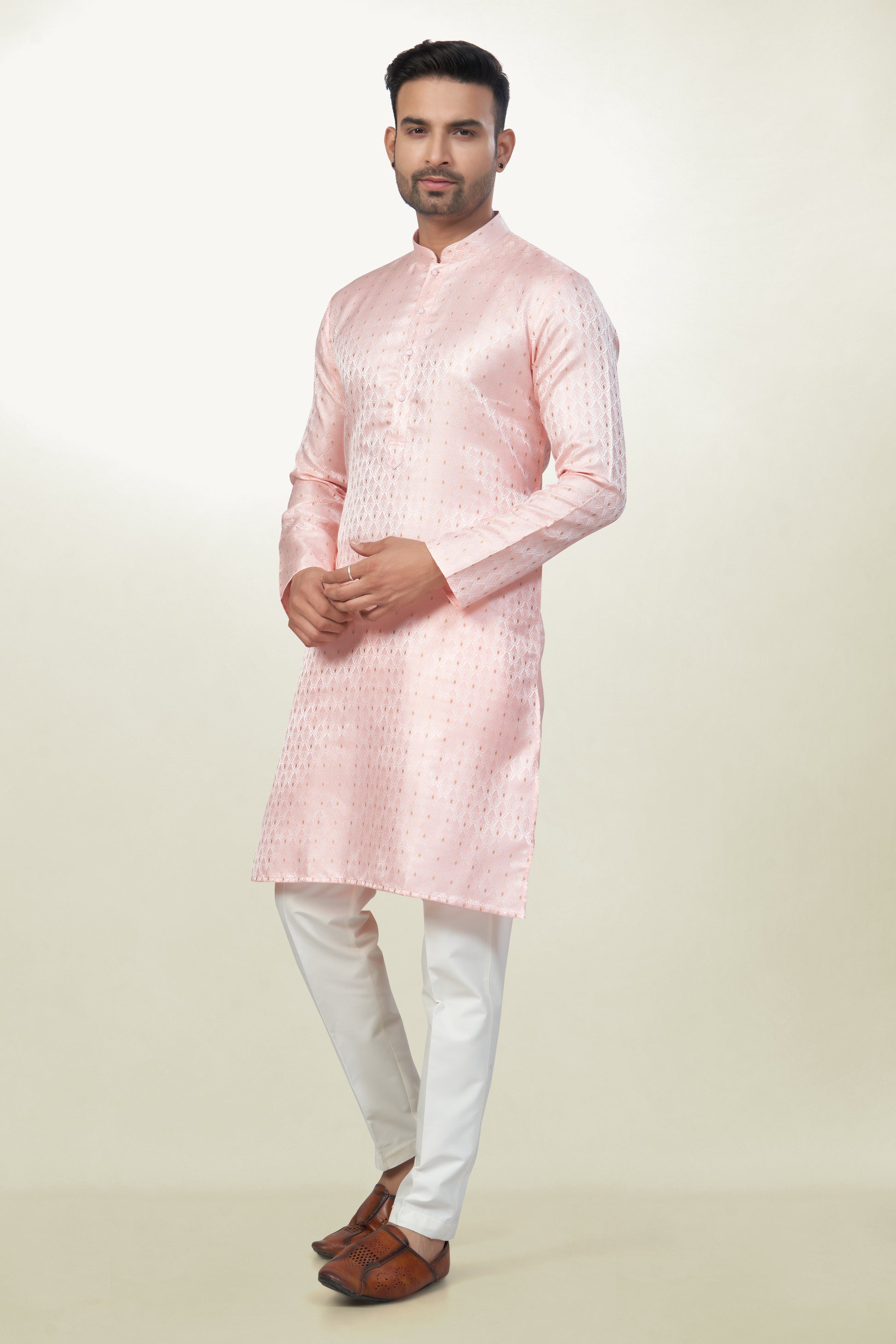 Self Design Baby Pink Silk Kurta | Silk/ Self- Woven Work