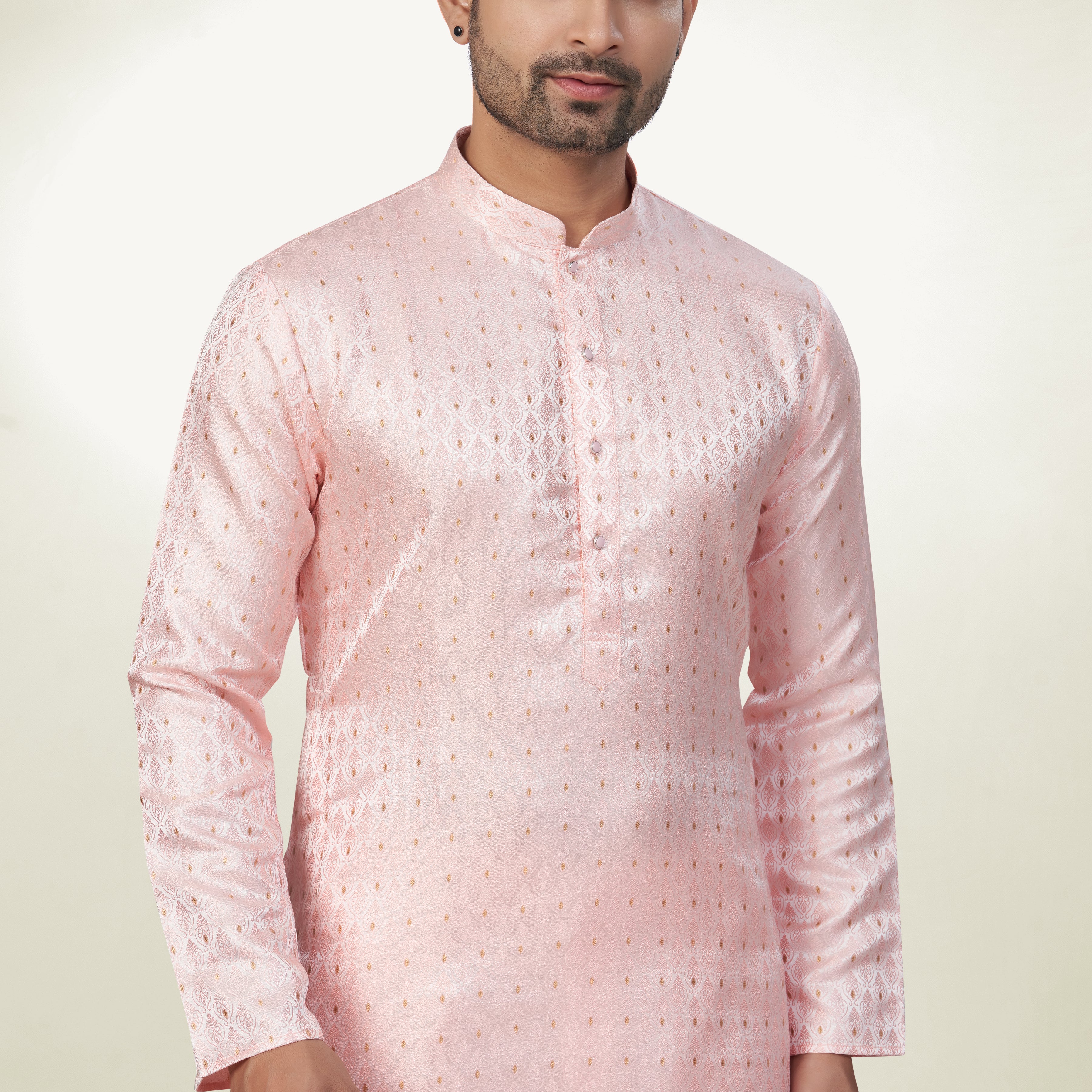 Self Design Baby Pink Silk Kurta | Silk/ Self- Woven Work