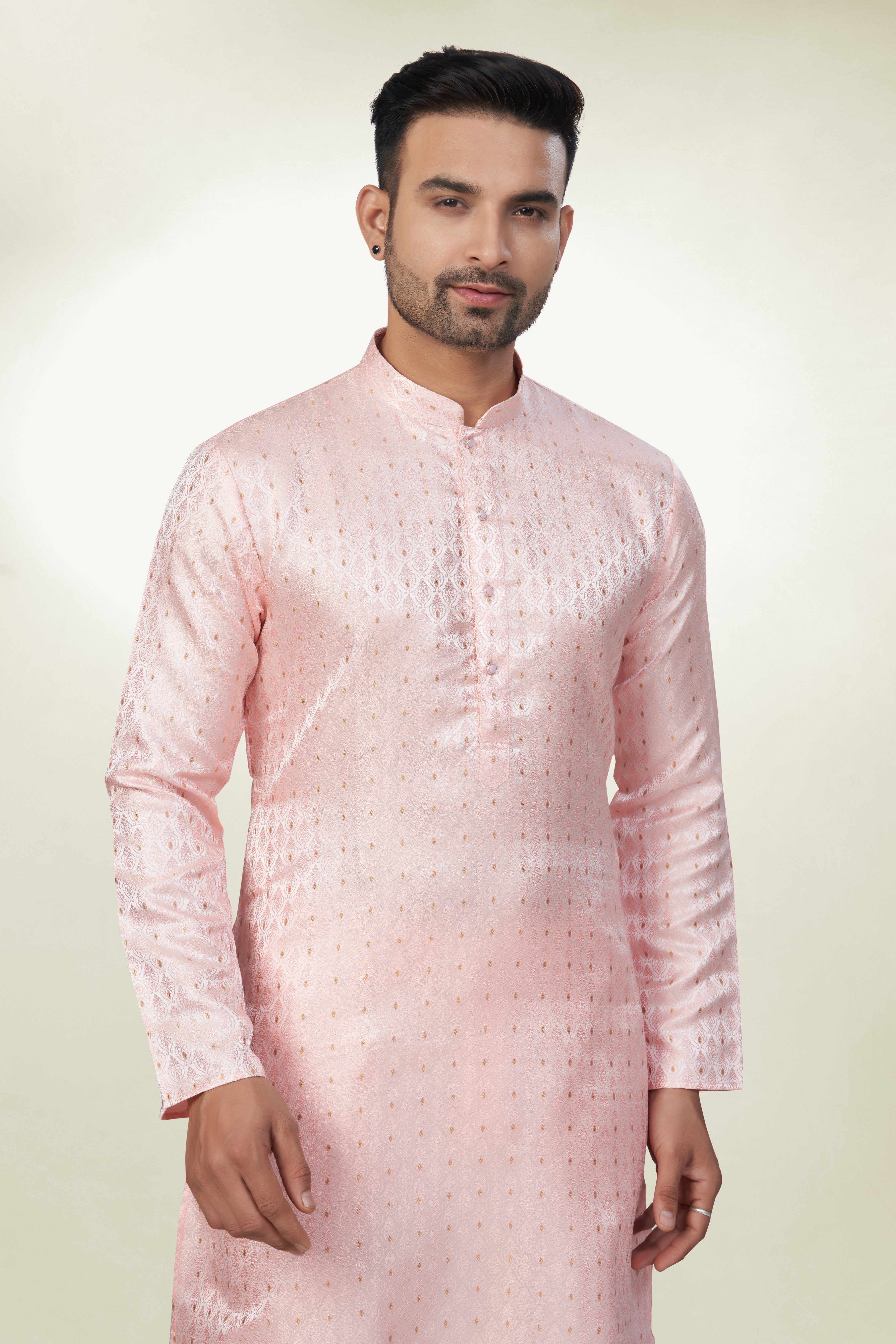 Self Design Baby Pink Silk Kurta | Silk/ Self- Woven Work